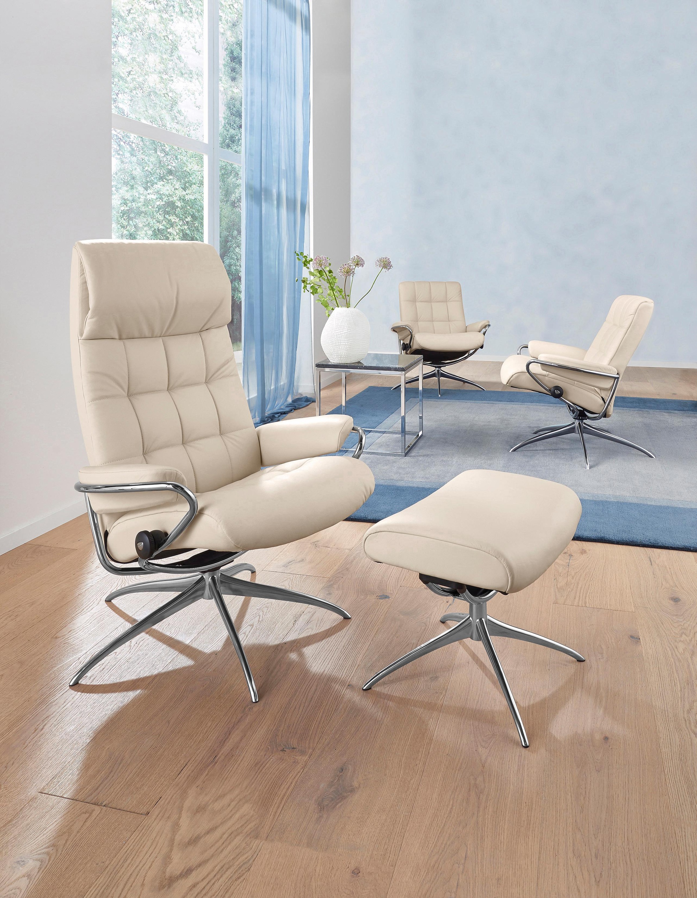Stressless® Relaxsessel »London«, (Set, Relaxsessel mit Hocker), mit Hocker, High Back, mit Star Base, Gestell Chrom