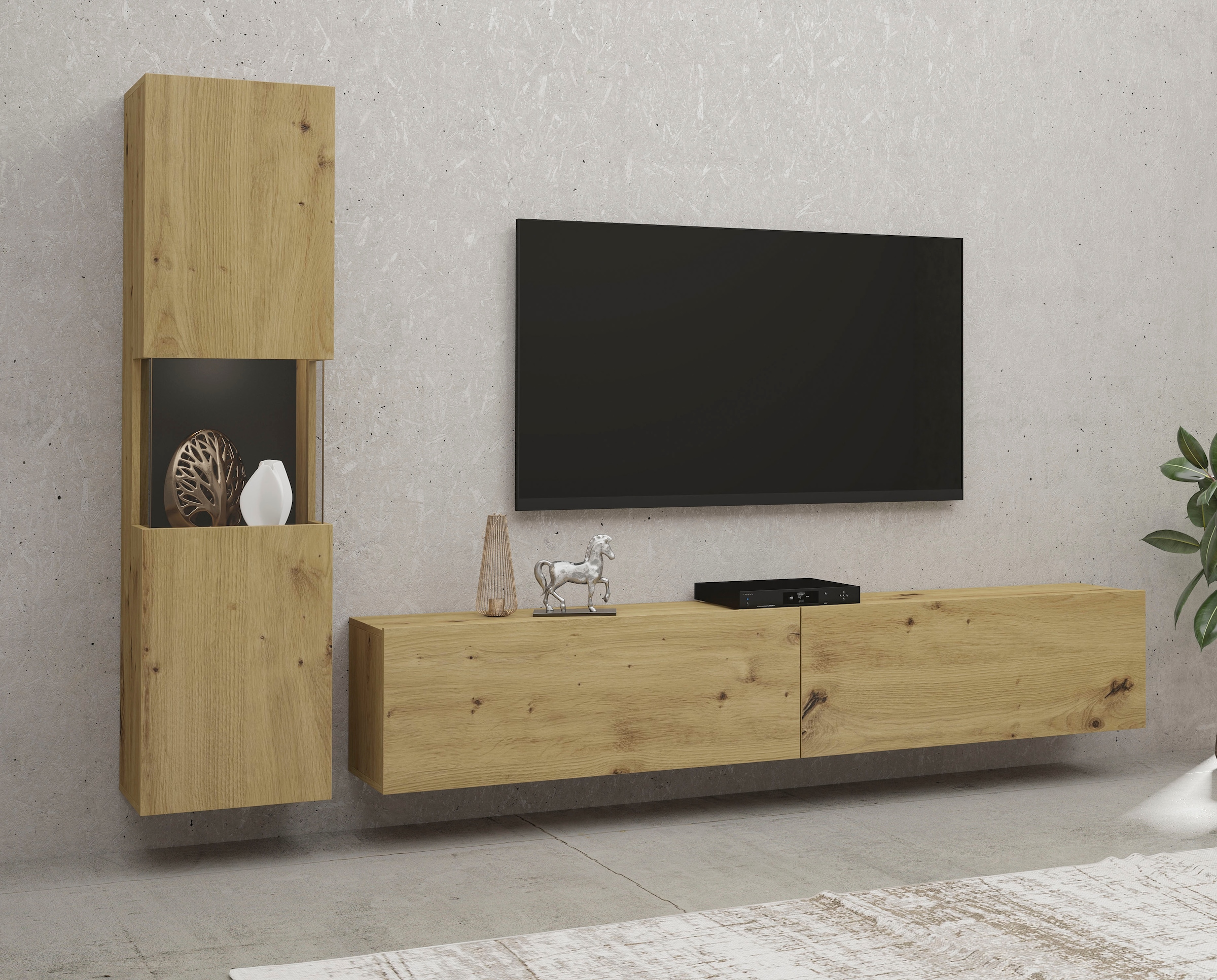 INOSIGN Wohnwand »Ava, Wohnzimmer-Set hängend/stehend montierbar, Vitrine, Lowboard«, 2-tlg.