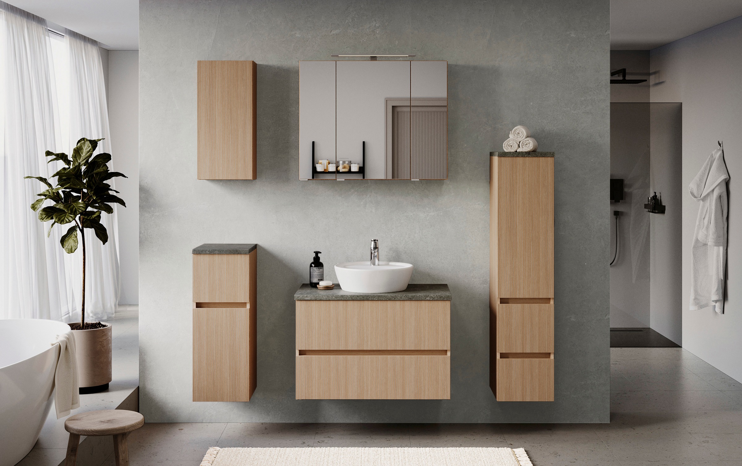 welltime Badmöbel-Set »EIXO, 5tlg.-Set: Spiegelschrank, Waschtisch und Beim günstig online kaufen