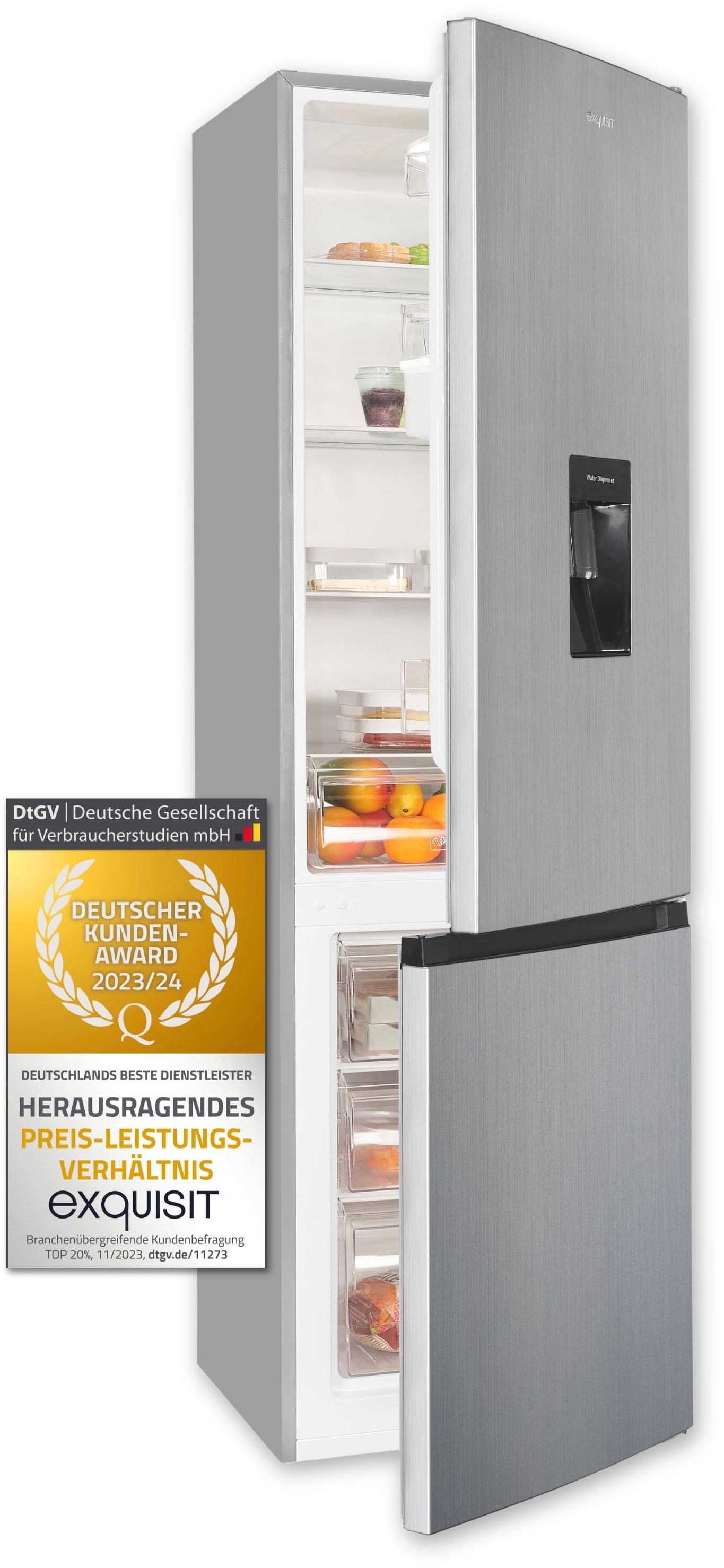 exquisit Kühl-/Gefrierkombination »KGC265-70-WS-040D weiss«, KGC265-70-WS-040D inoxlook, 179,5 cm hoch, 55 cm breit