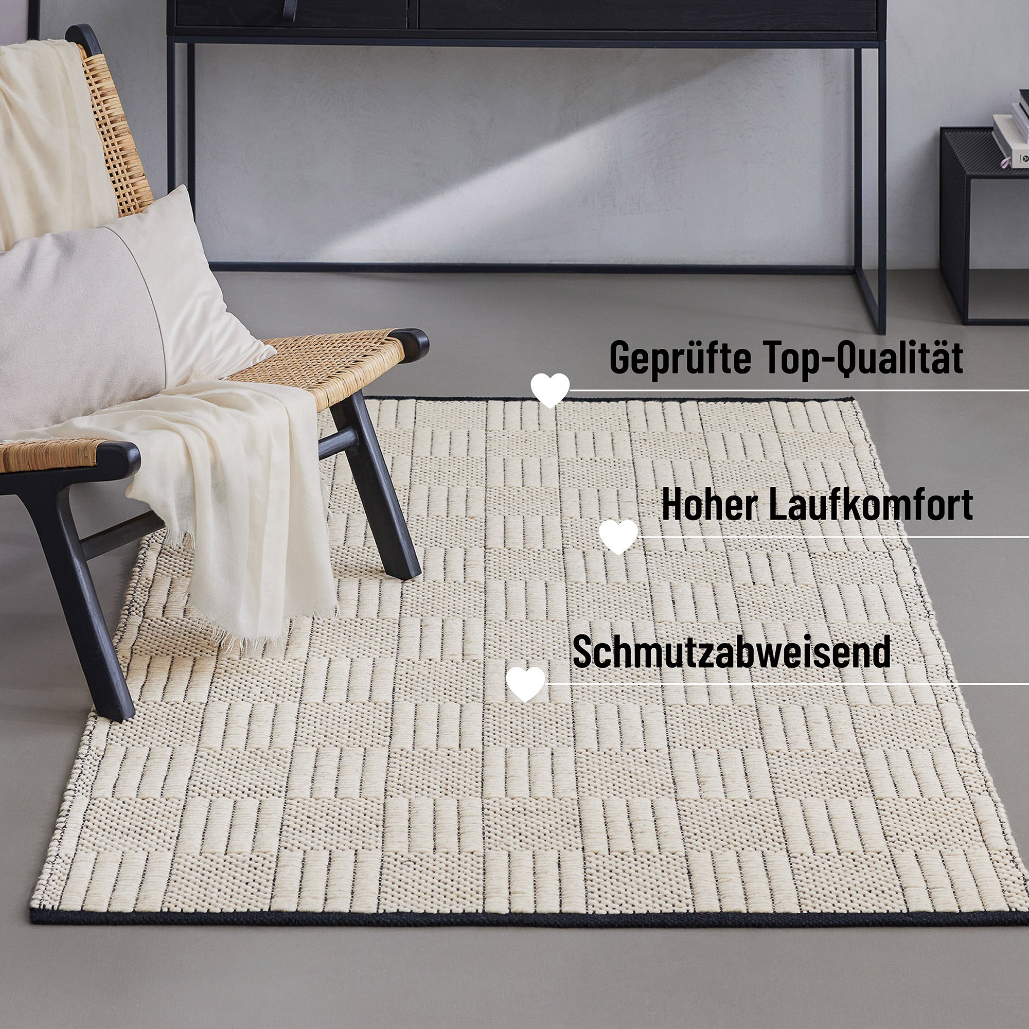Wecon home Teppich »Lani«, rechteckig, 8 mm Höhe, handgewebt, robust, strapazierfähig, skandinavisch, Naturfaser