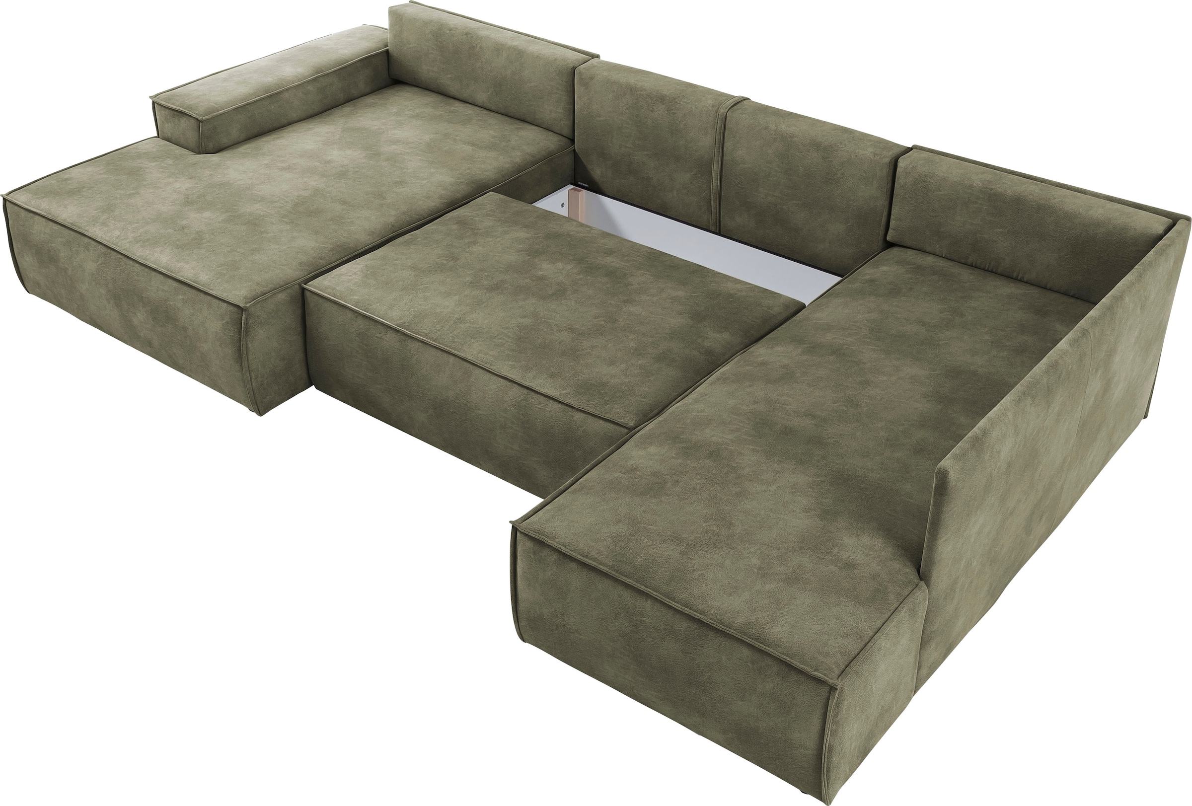 Home affaire Wohnlandschaft »SHERWOOD 329 cm, U-Form, Schlafsofa,«, Schlaffunktion m. Bettkasten (194x139 cm), Cord, Vintage, Samtvelours