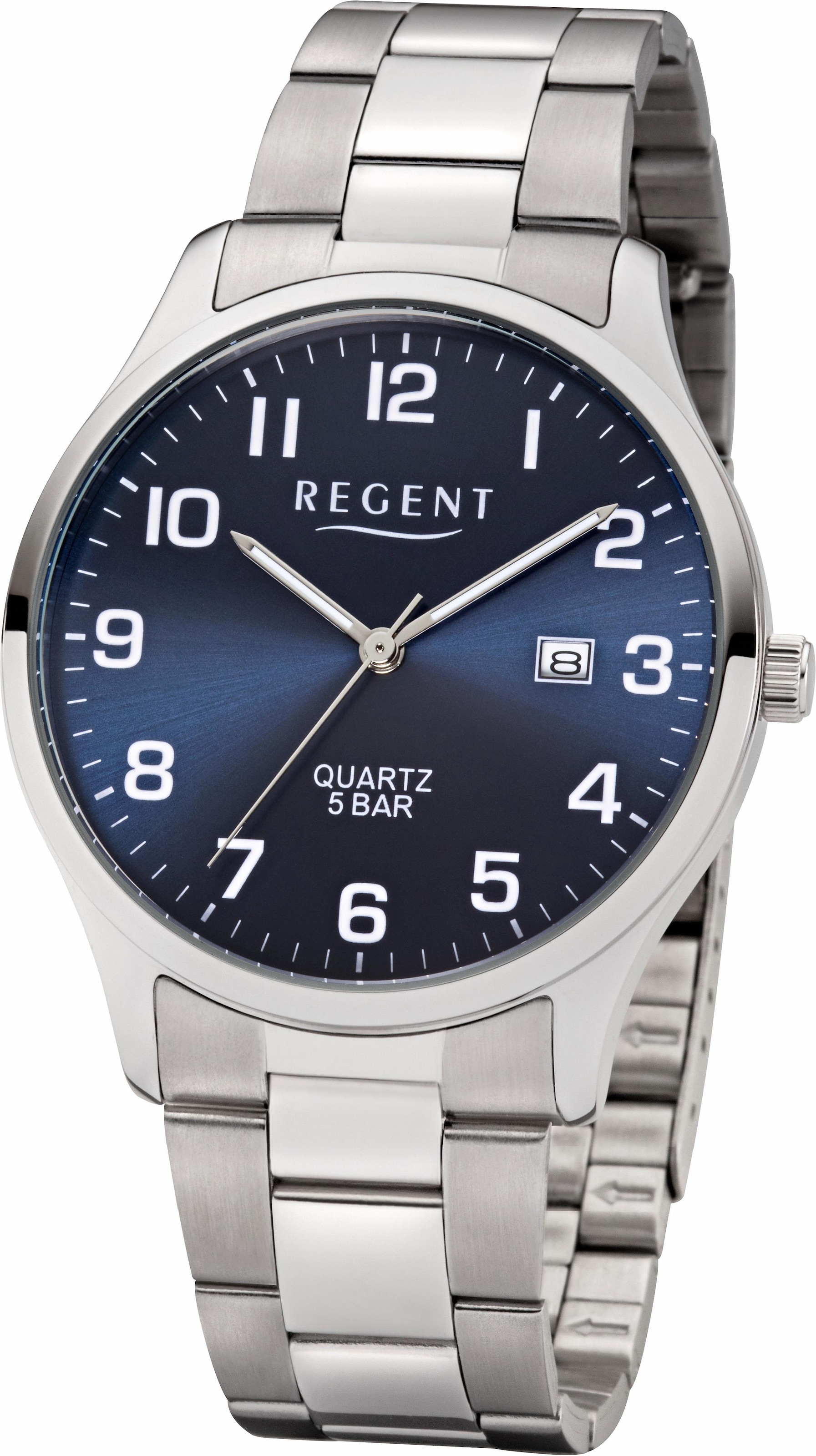 Regent Quarzuhr Armbanduhr, Herrenuhr, Datum, Edelstahlarmband