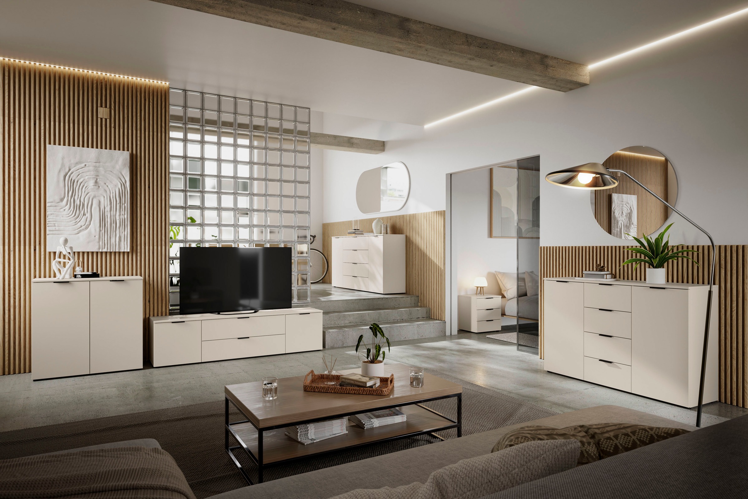 HBZ Sideboard »Linz Kommode, BxHxT 135x90x40cm«, (1 St.), Breite 135cm,Lip-Griff, Melaminbeschichtung