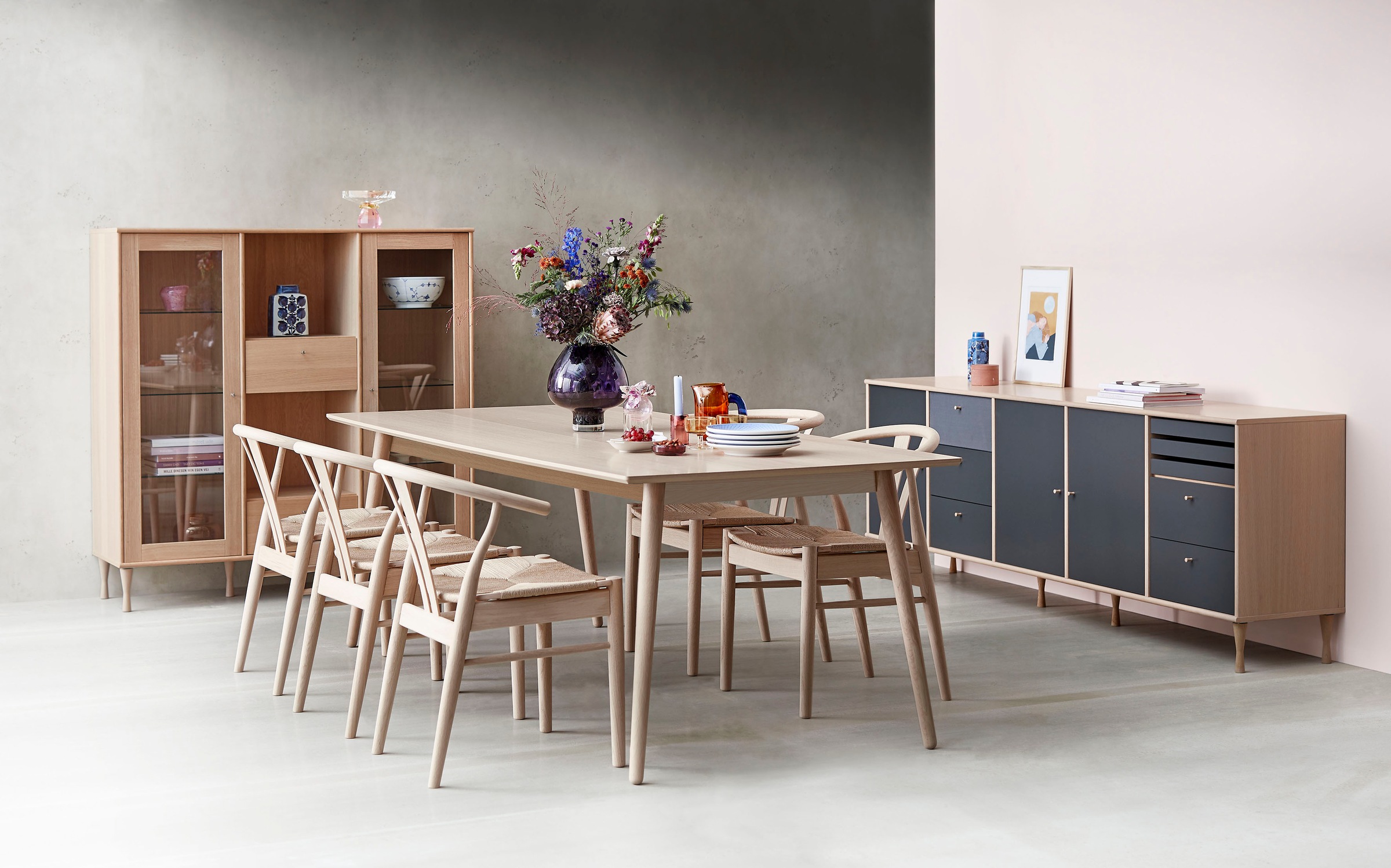 Hammel Furniture Esstisch »Meza Designtisch mit Auszugsfunktion und 2 Einlegeplatten«, bootsförmige Tischplatte MDF, Eiche Massivholzgestell
