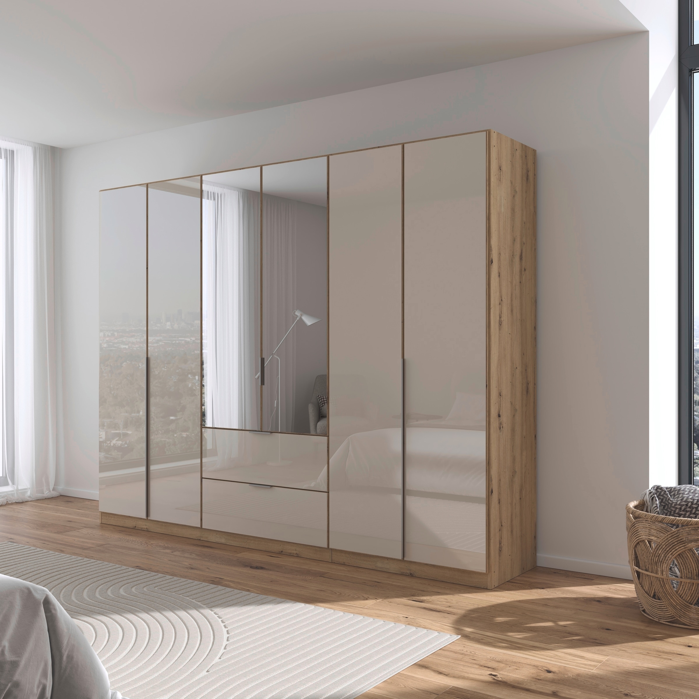 rauch Drehtürenschrank »Kleiderschrank Kleiderschränke Schrank Garderobe AGORDO mit Glasfront«, mit Außenschubkästen, in 6 Breiten und 2 Höhen MADE IN GERMANY
