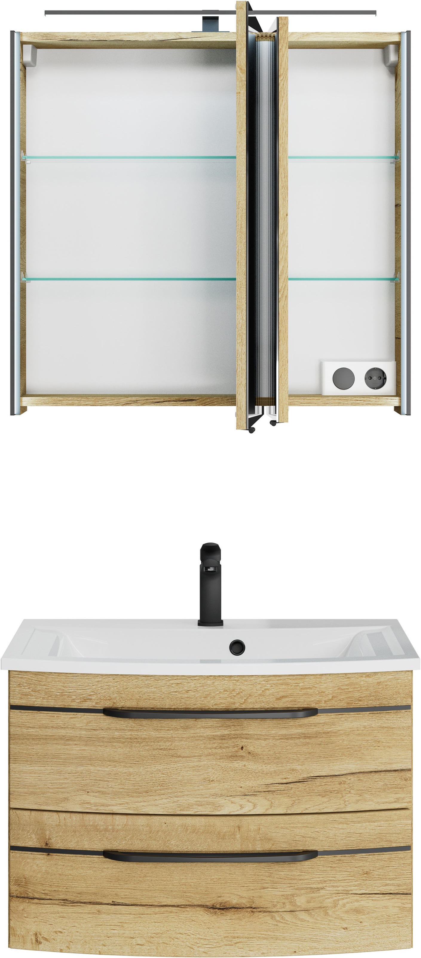 Saphir Badmöbel-Set »Serie 7045 2-teilig Mineralmarmor-Waschtisch mit LED-Spiegelschrank«, (Set, 2 St.), Badezimmer-Set 73,2 cm breit, inkl. Türdämpfer, 2 Türen, 2 Schubladen