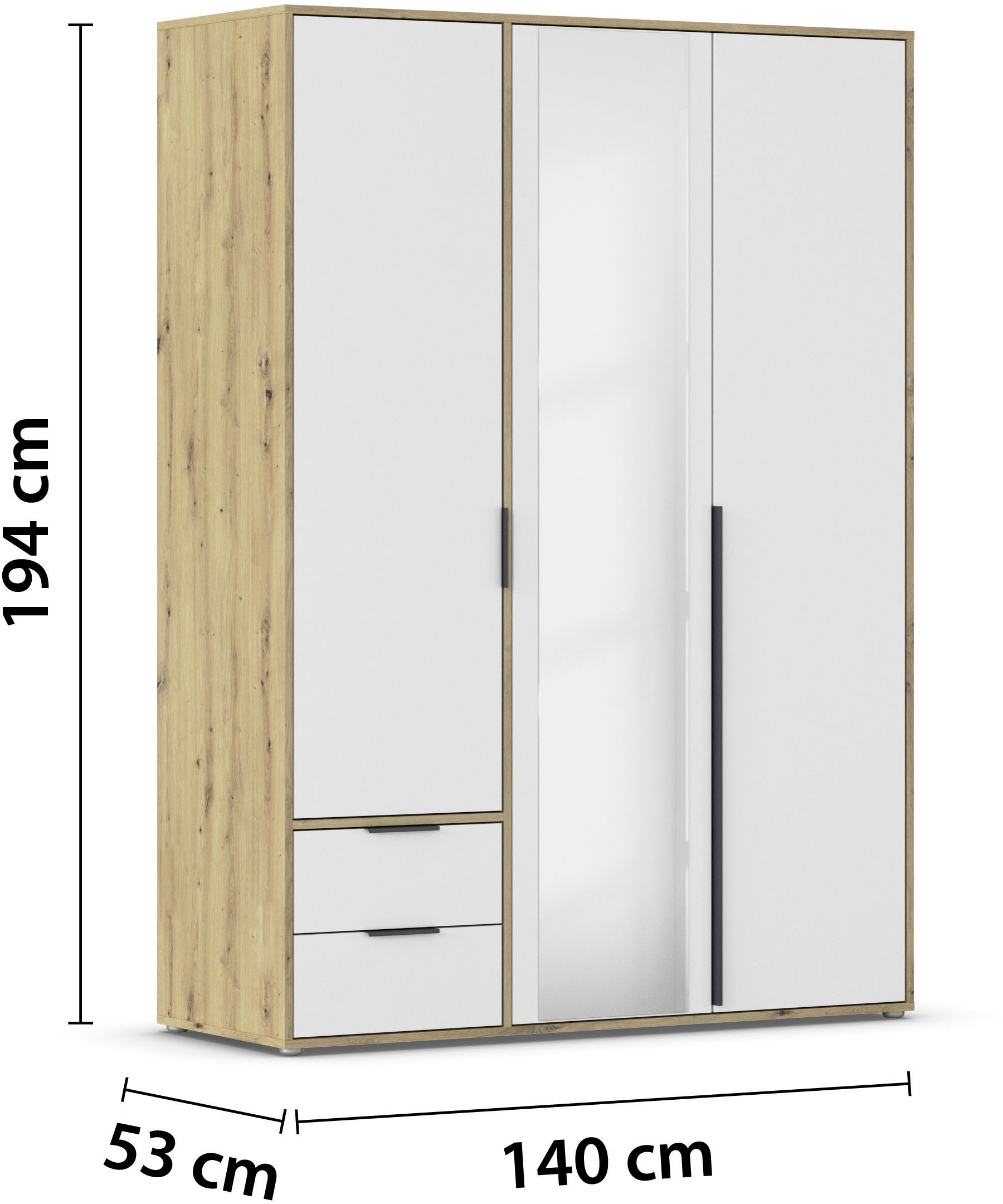 rauch Drehtürenschrank »Kleiderschrank Schrank Garderobe Wäscheschrank NAGATA mit Spiegel«, (in 3 verschiedenen Ausstattungen BASIC/CLASSIC/PREMIUM), und Schubladen sowie Stangengriffen TOPSELLER MADE IN GERMANY