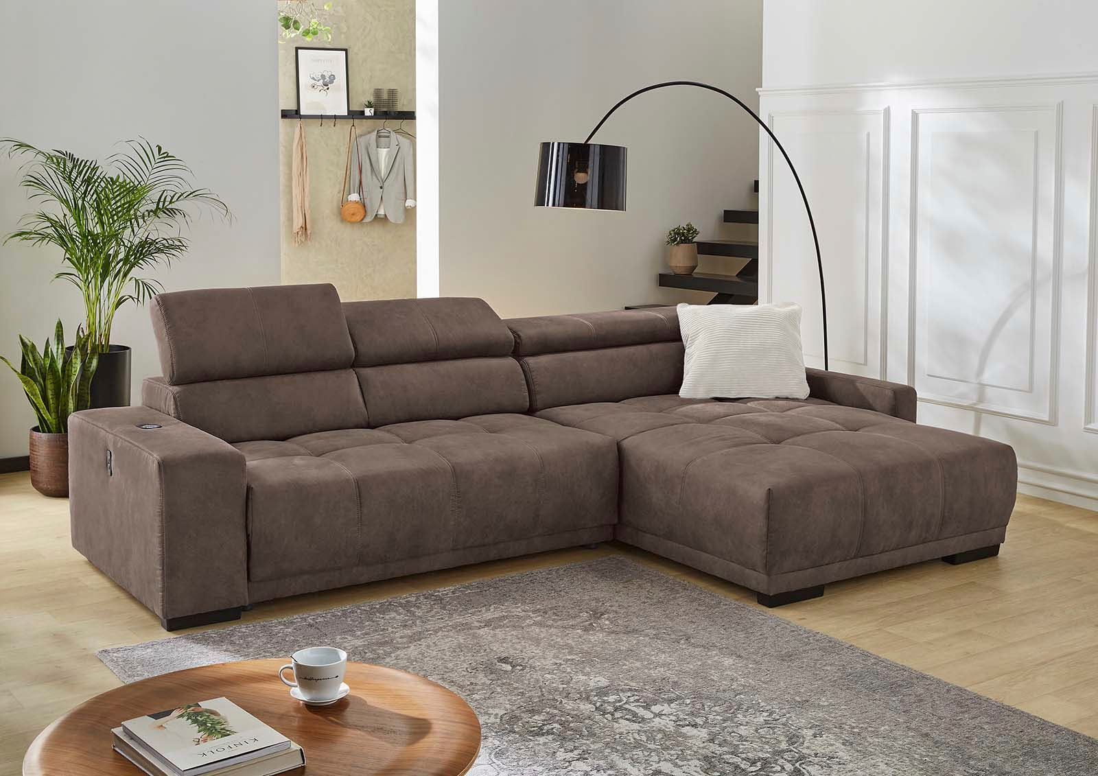 Jockenhöfer Gruppe Ecksofa »Le Mans L-Form mit elektromotorischer Sitztiefenverstellung (30 cm)«, und induktiver Lademöglichkeit + USB A und C, verstellbare Kopfstützen
