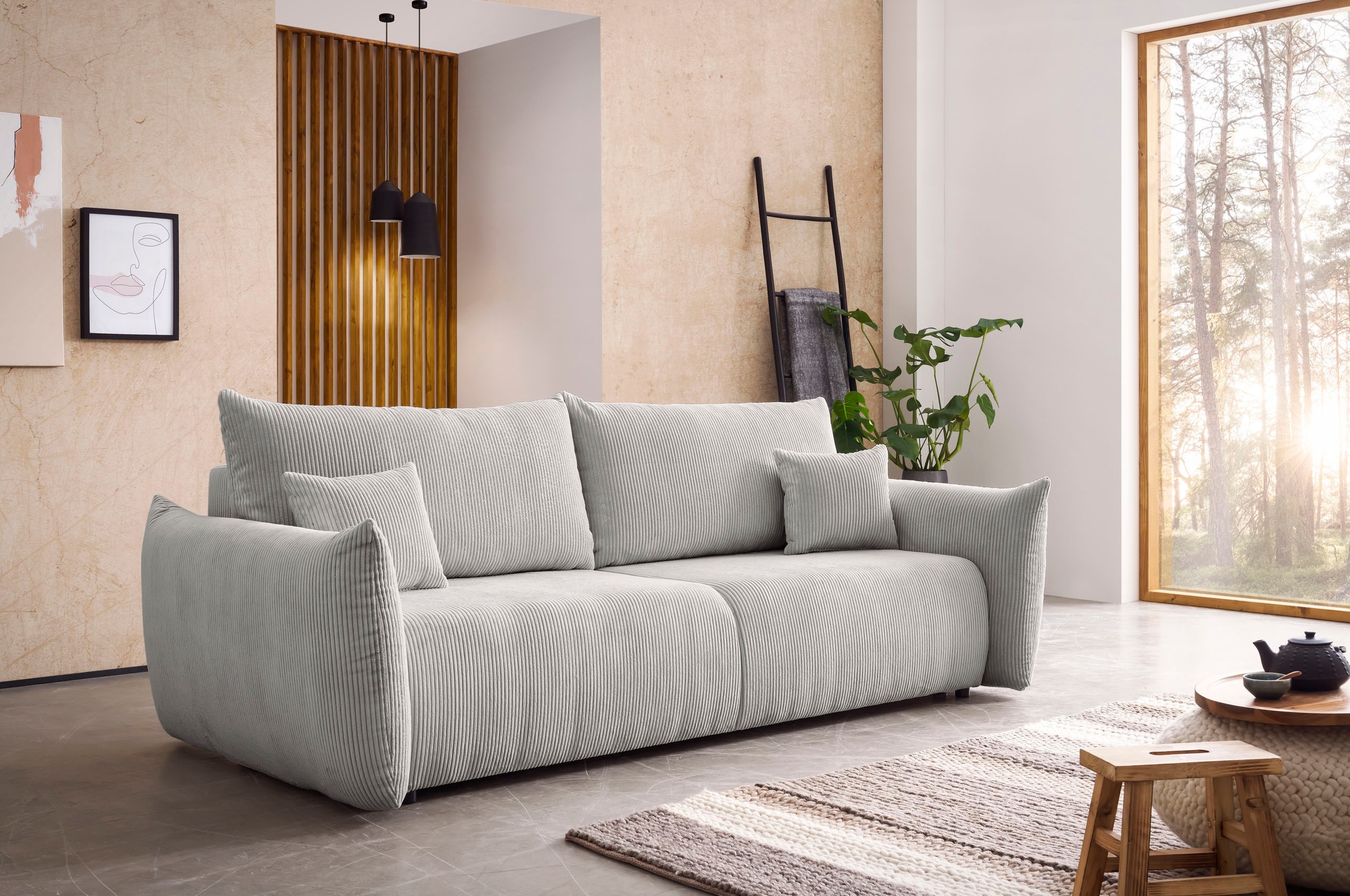 INOSIGN 3-Sitzer »MAVAS Schlafsofa mit Bettkasten«, ca.240/108cm (Liegefläche 212/145 cm), Cord, Chenille, Struktur