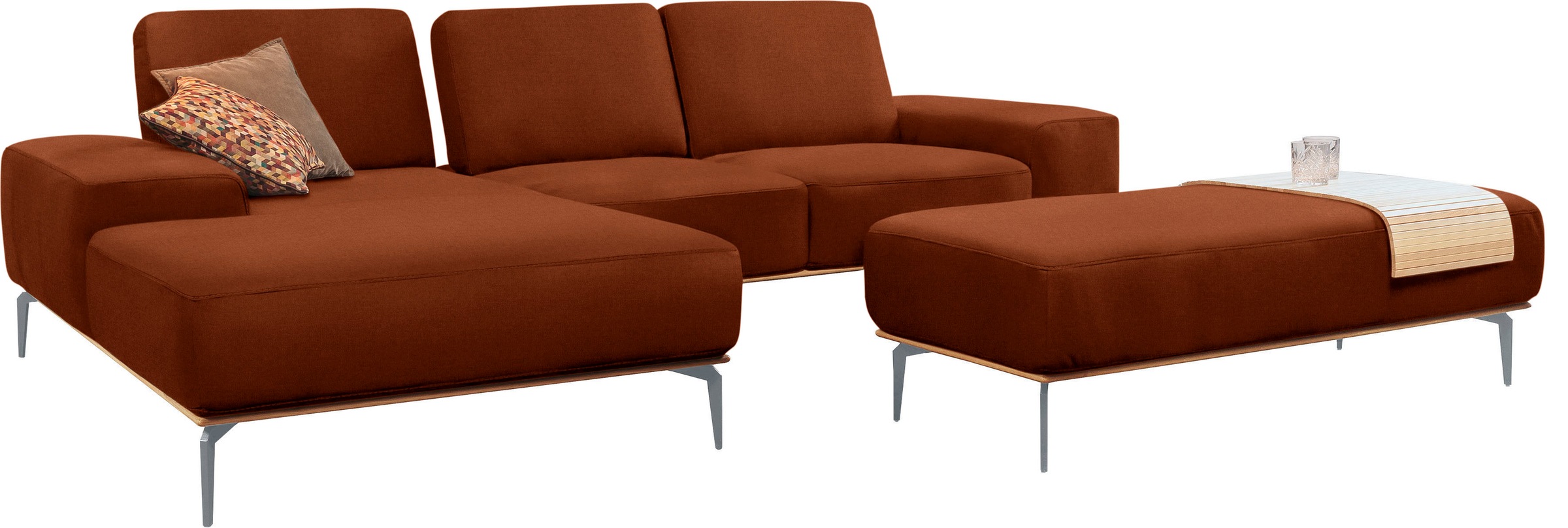 W.SCHILLIG Ecksofa »run, Designsofa mit tollem Sitzkomfort, bequem, L-Form«, mit elegantem Holzsockel, Füße in Silber matt, Breite 279 cm