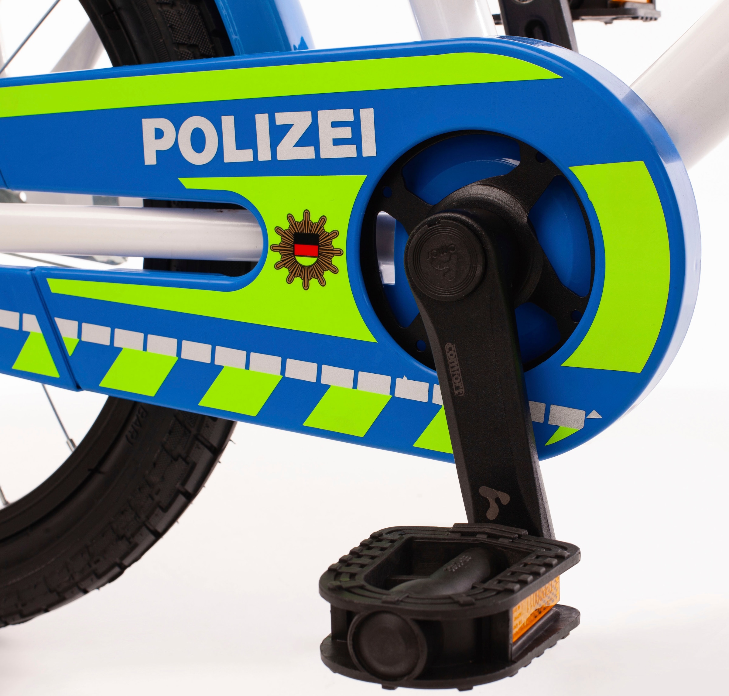 Bachtenkirch Kinderfahrrad »Kinderfahrrad "POLIZEI" kristall-weiß/blau/neon«, 1 Gang, ohne Schaltung