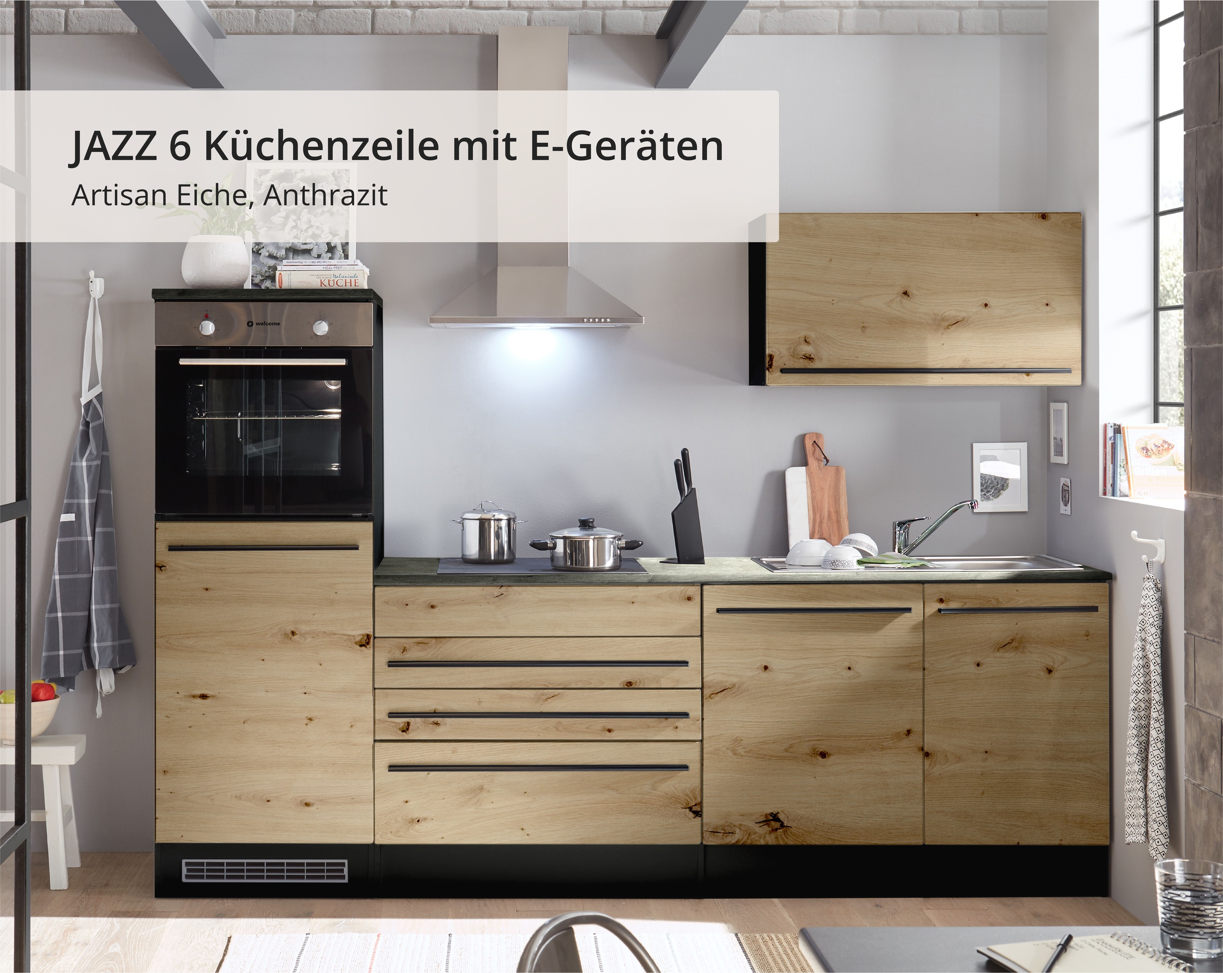 BASIC by Balculina Küchenzeile »Jazz«, Breite 260 cm, wahlweise mit E-Geräten
