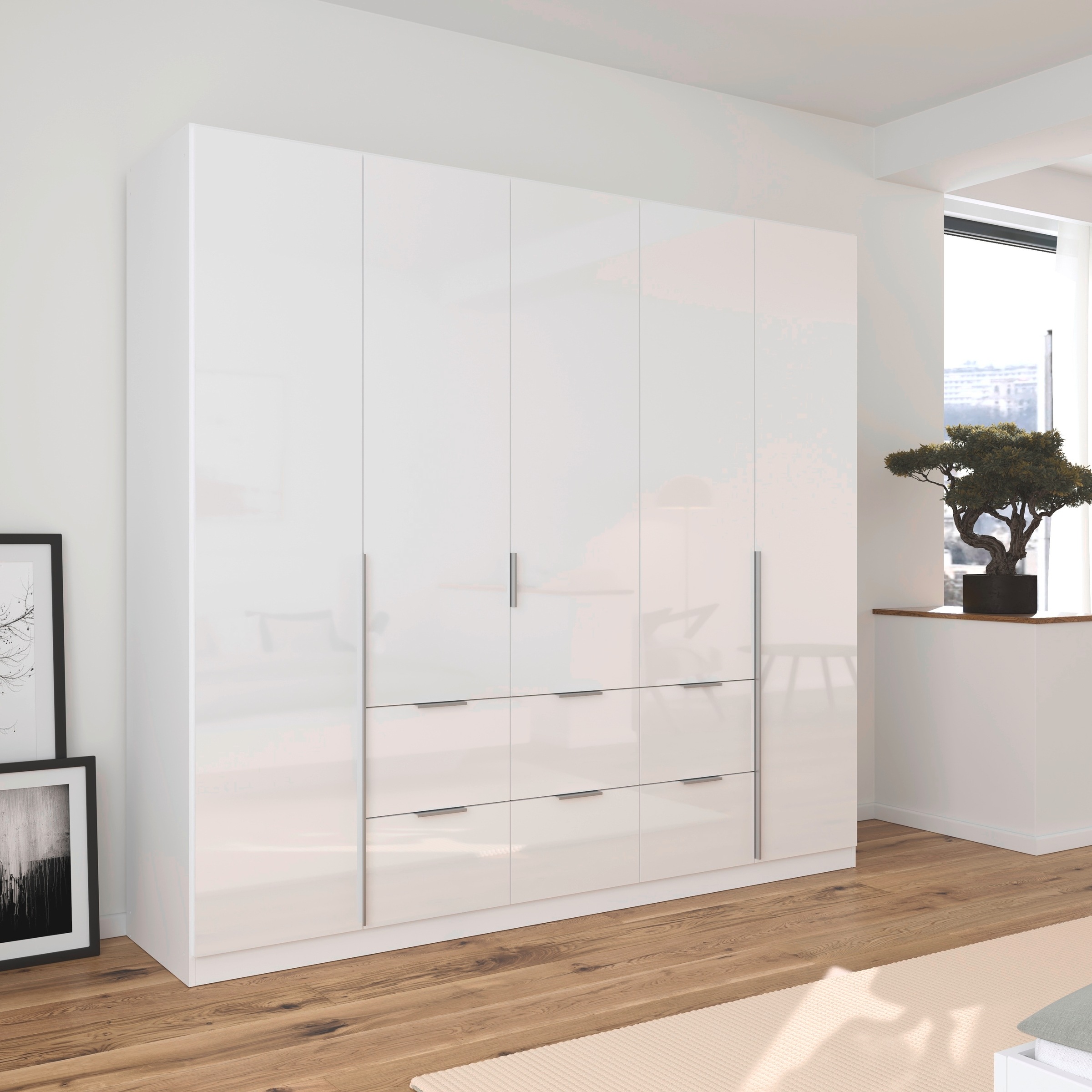 rauch Drehtürenschrank »Kleiderschrank Schrank Garderobe AGORDO mit Dekor- oder Hochglanzfront«, (in zwei Griff-Farben mit Dekor- oder Hochglanzfront), mit Außenschubkästen, in 6 Breiten und 2 Höhen MADE IN GERMANY