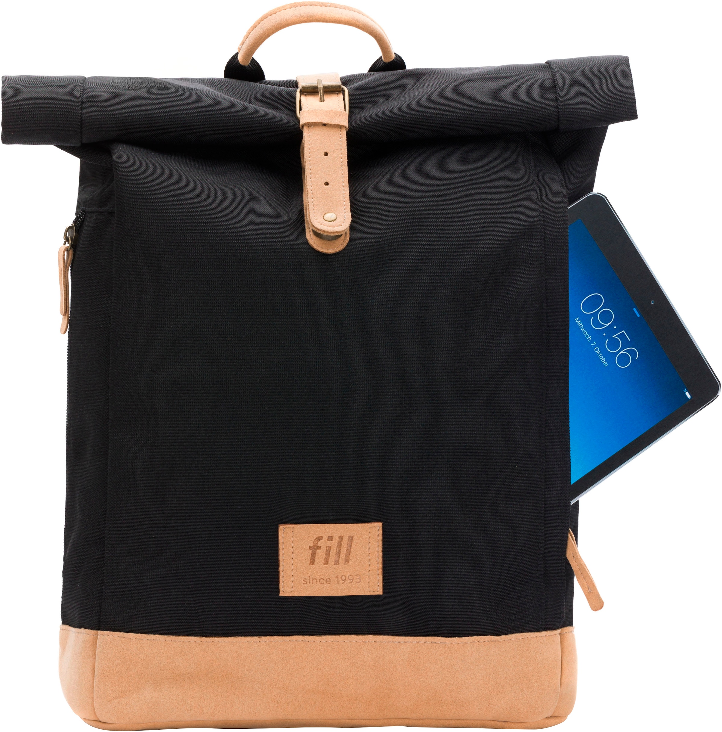 Fillikid Wickelrucksack »Rolltop Berlin schwarz«, Reflektoren, inkl. Wickeltunterlage