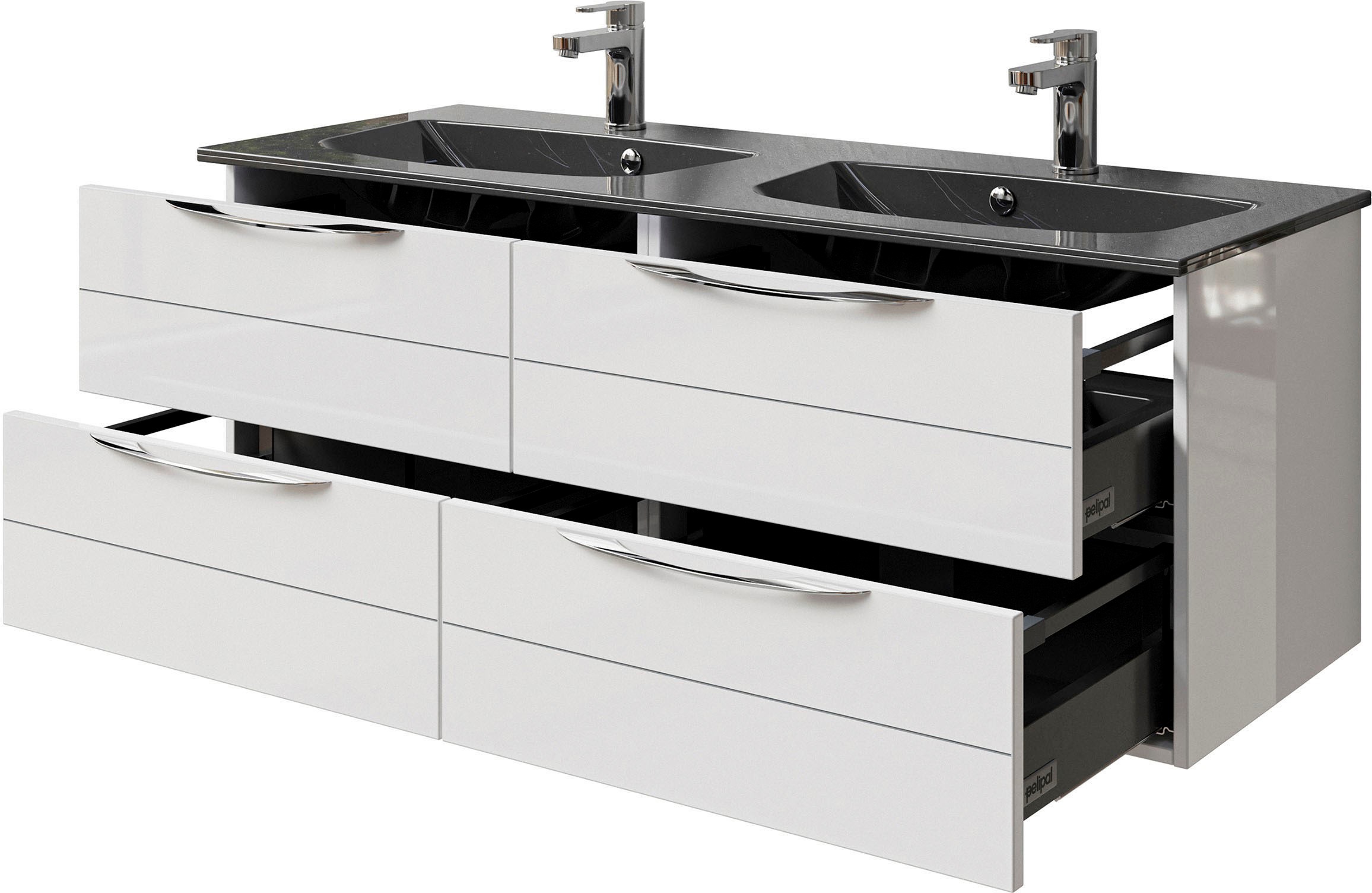 Saphir Badmöbel-Set »Serie 6025 2-teilig Mineralmarmor-Waschtisch mit LED-Spiegelschrank«, (2 St.), Waschplatz 132cm breit, 4 Schubladen, 2 Spiegel-Türen, inkl Türdämpfer