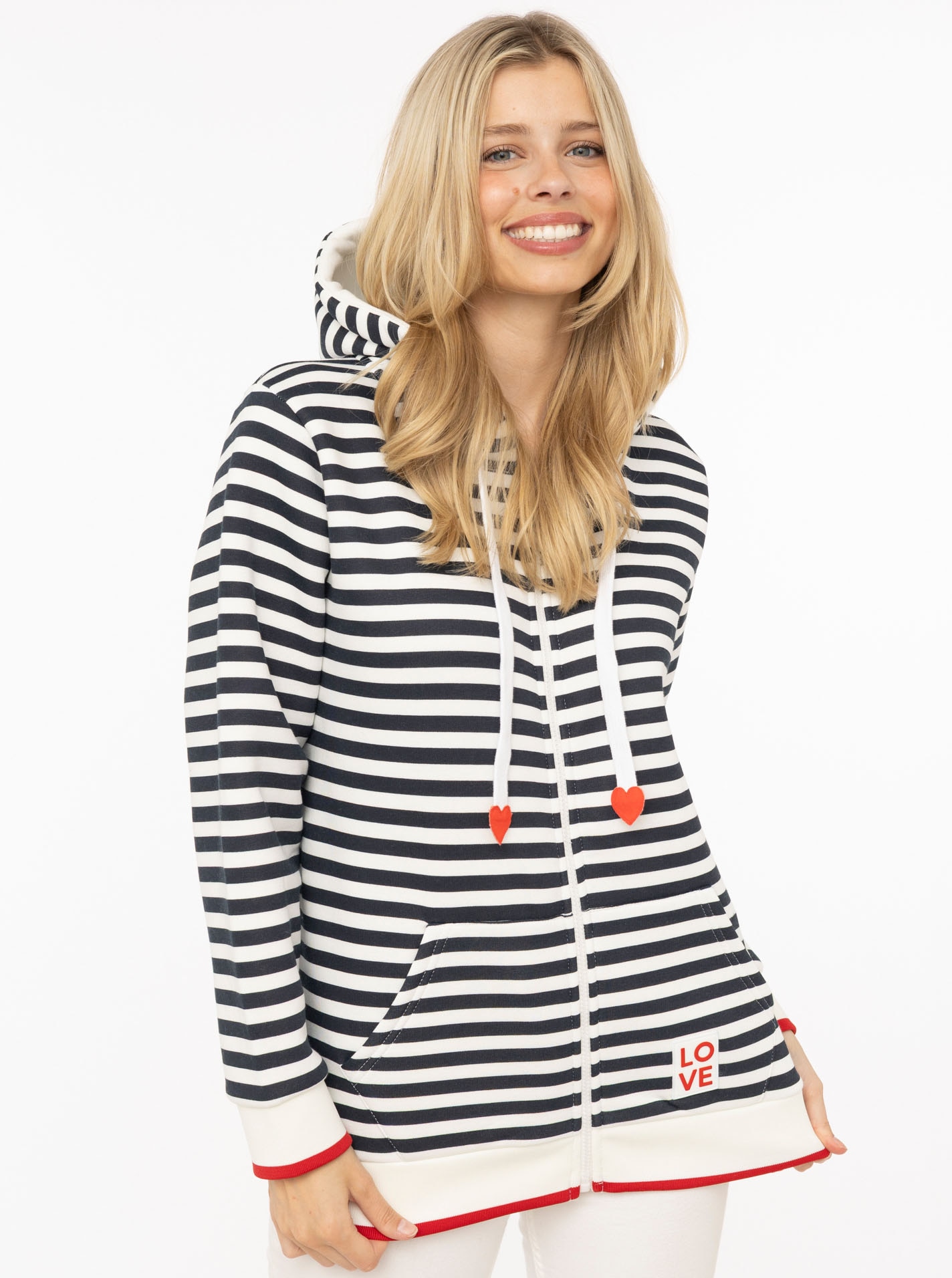 Zwillingsherz Kapuzensweatjacke »"Maritim"« gestreift, Kapuze mit Kordel und Herzen, Taschen, Zipper