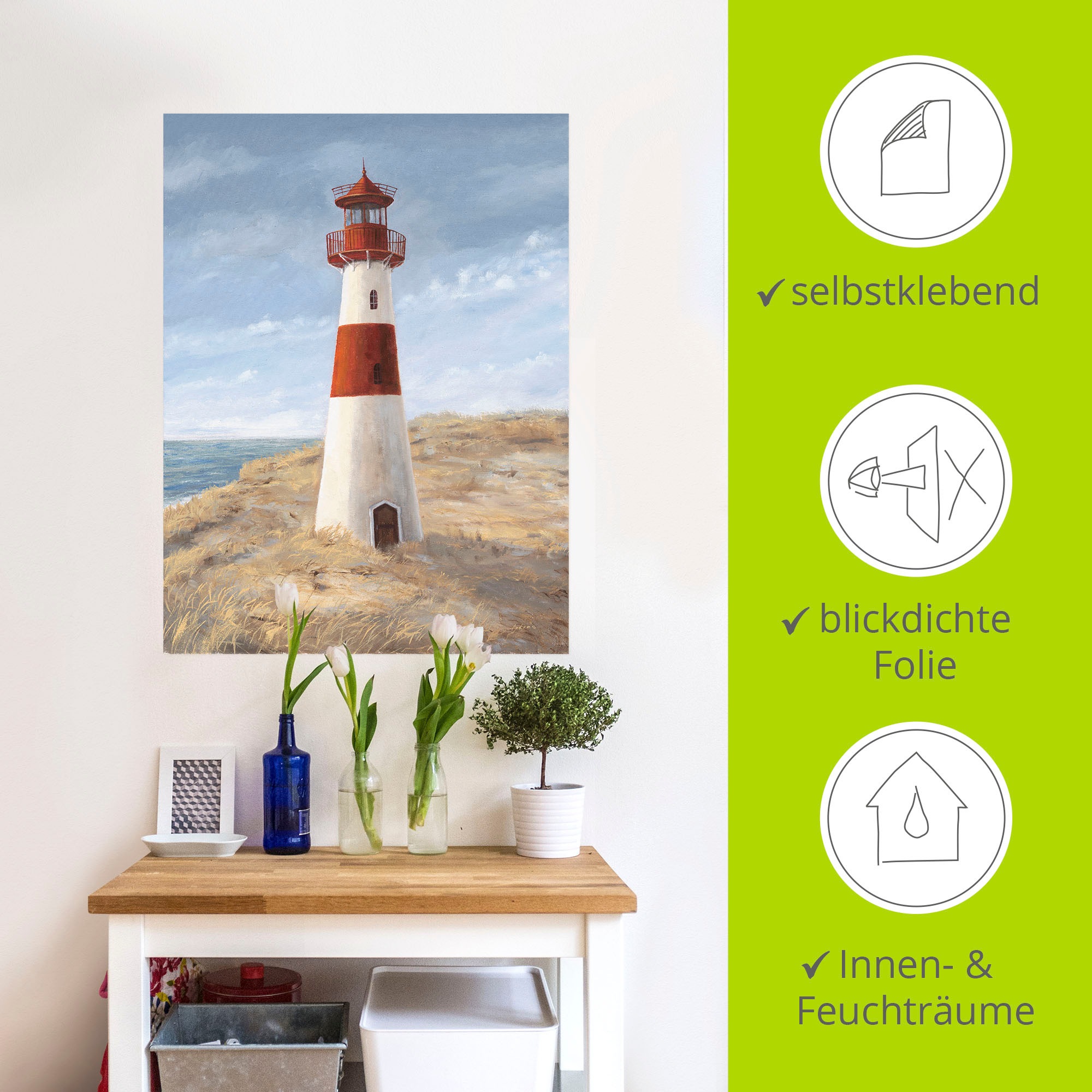 Artland Wandbild »Leuchtturm I«, Gebäude, (1 St.), als Alubild, Outdoorbild, Leinwandbild, Wandaufkleber, versch. Größen