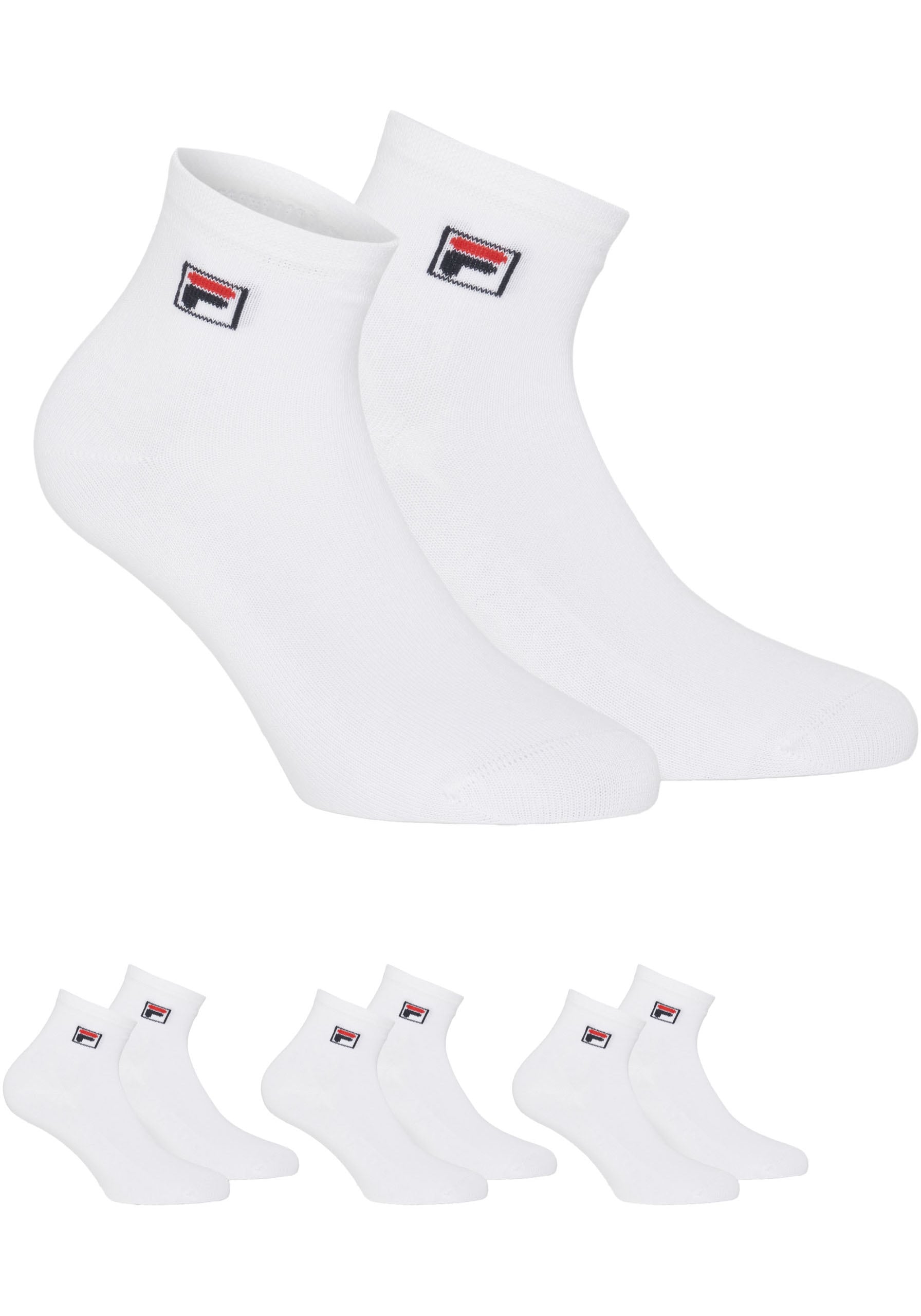 Fila Kurzsocken »UNISEX QUARTER PLAIN SOCKS«, (3 Paar), mit eingestrickem Logo