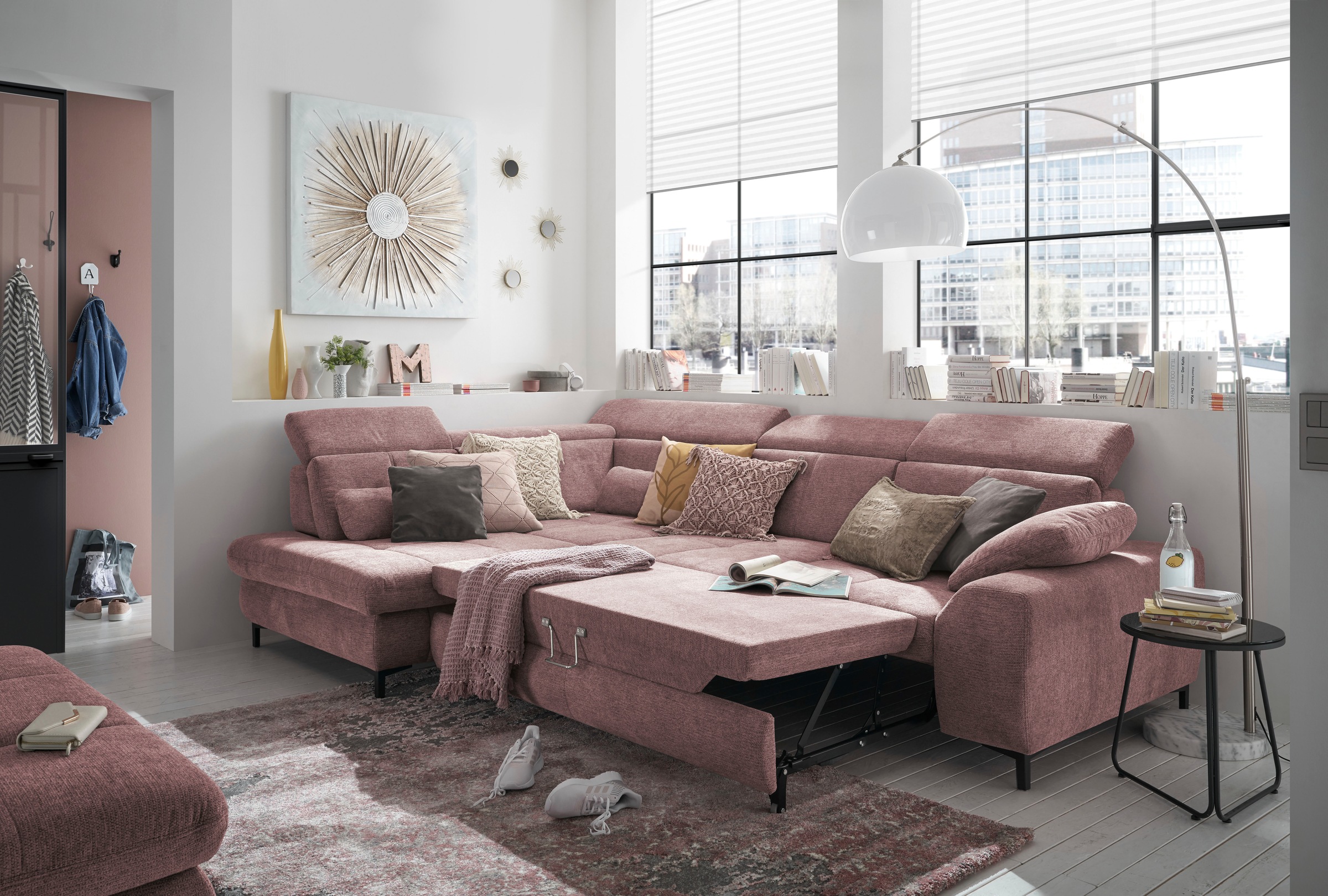 set one by Musterring Ecksofa »SO 3400, Komfortsitzhöhe 47cm oder 49cm, inkl. Sitztiefenverstellung«, verschiedene Funktionen, Kaltschaumpolsterung, Stellmaße 220 x 317 cm