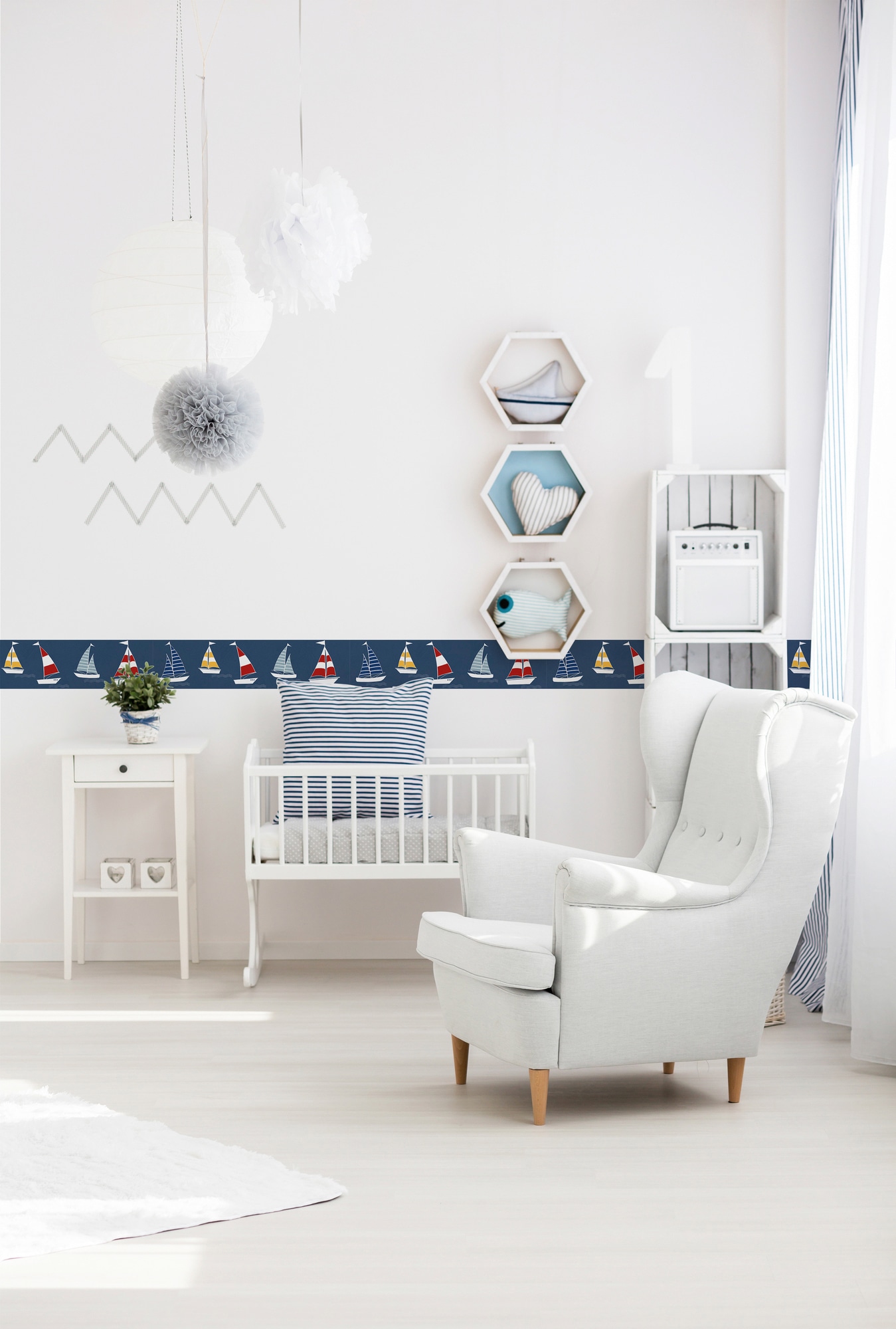 A.S. Création Bordüre »Sailor Friends«, Motiv-abstrakt-naturalistisch, Tapete Kinder Bordüre Selbstklebend Borte Wohnzimmer Design Wandtapete
