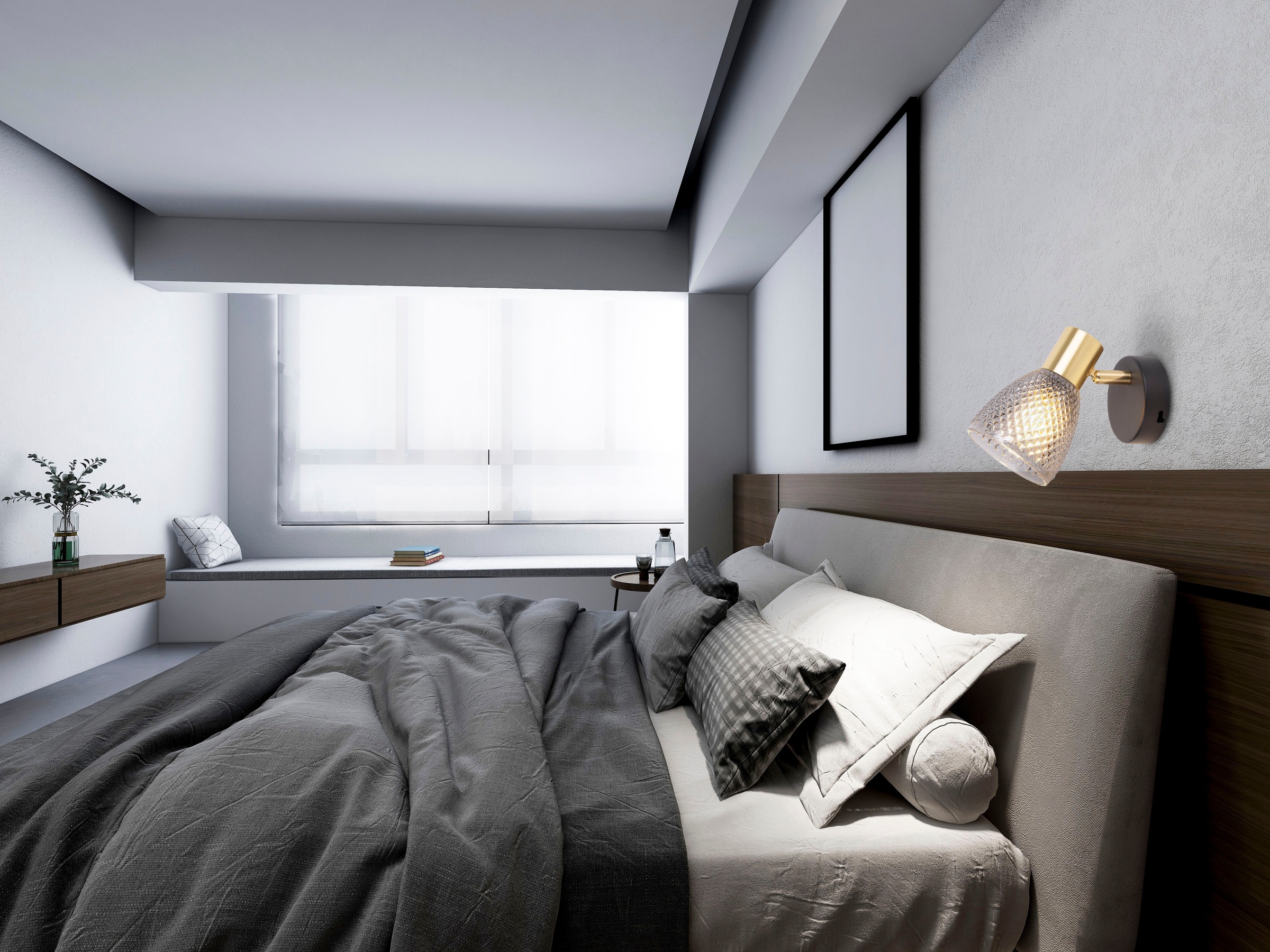 näve Wandleuchte »Lindita« E14 1 Stk. 1er Spot, Relief-Glasschirm smokey, Gestell messing matt, 1x E14 exkl.