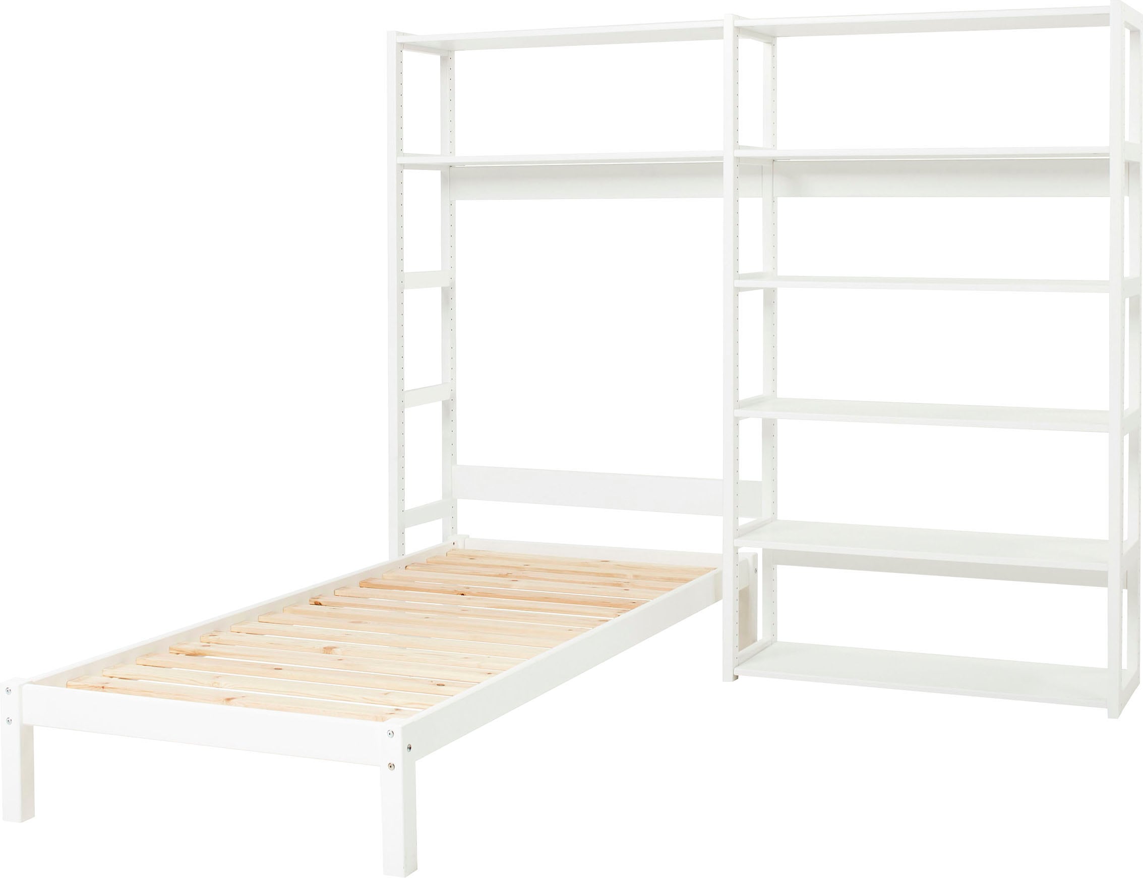 Hoppekids Jugendzimmer-Set »STOREY«, (Set, 16 tlg., Kinderbett, Rollrost, Schaummatratze, Regalsystem, 8 Einlegeböden)