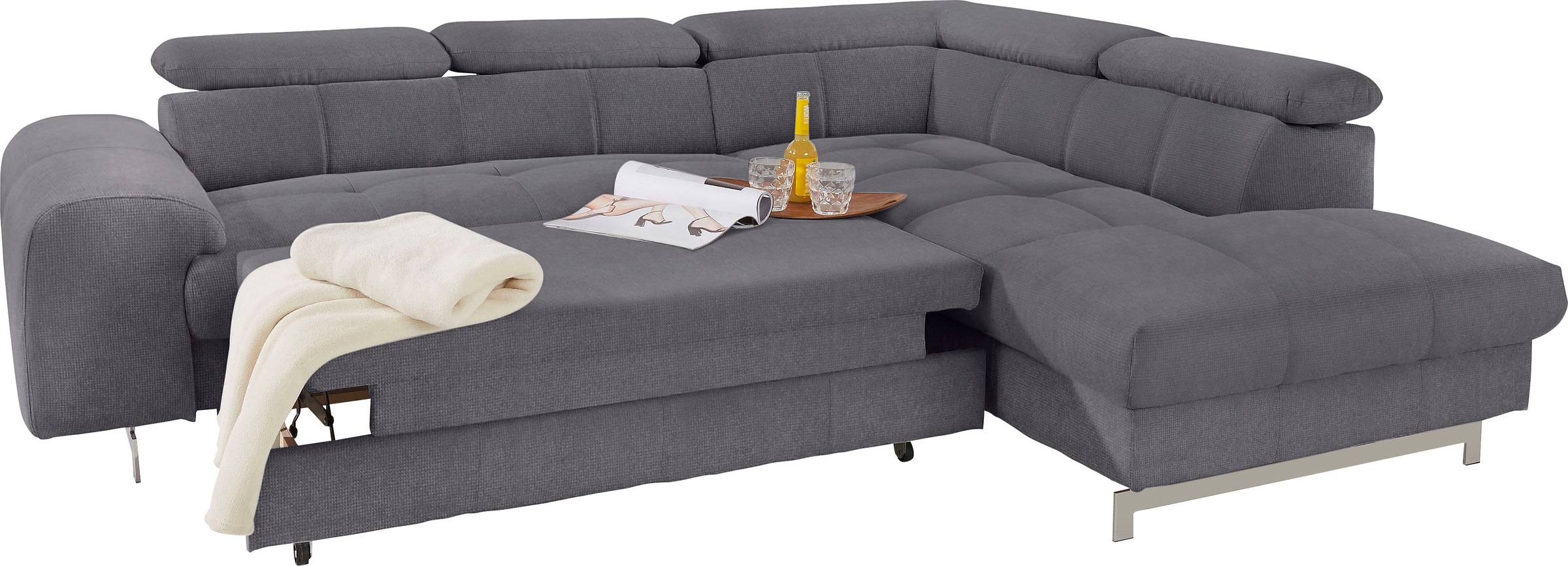 COTTA Polstergarnitur »Chef L-Form«, (Set, 2 tlg.), Set bestehend aus: Ecksofa mit Kopfteilverstellung & Hocker
