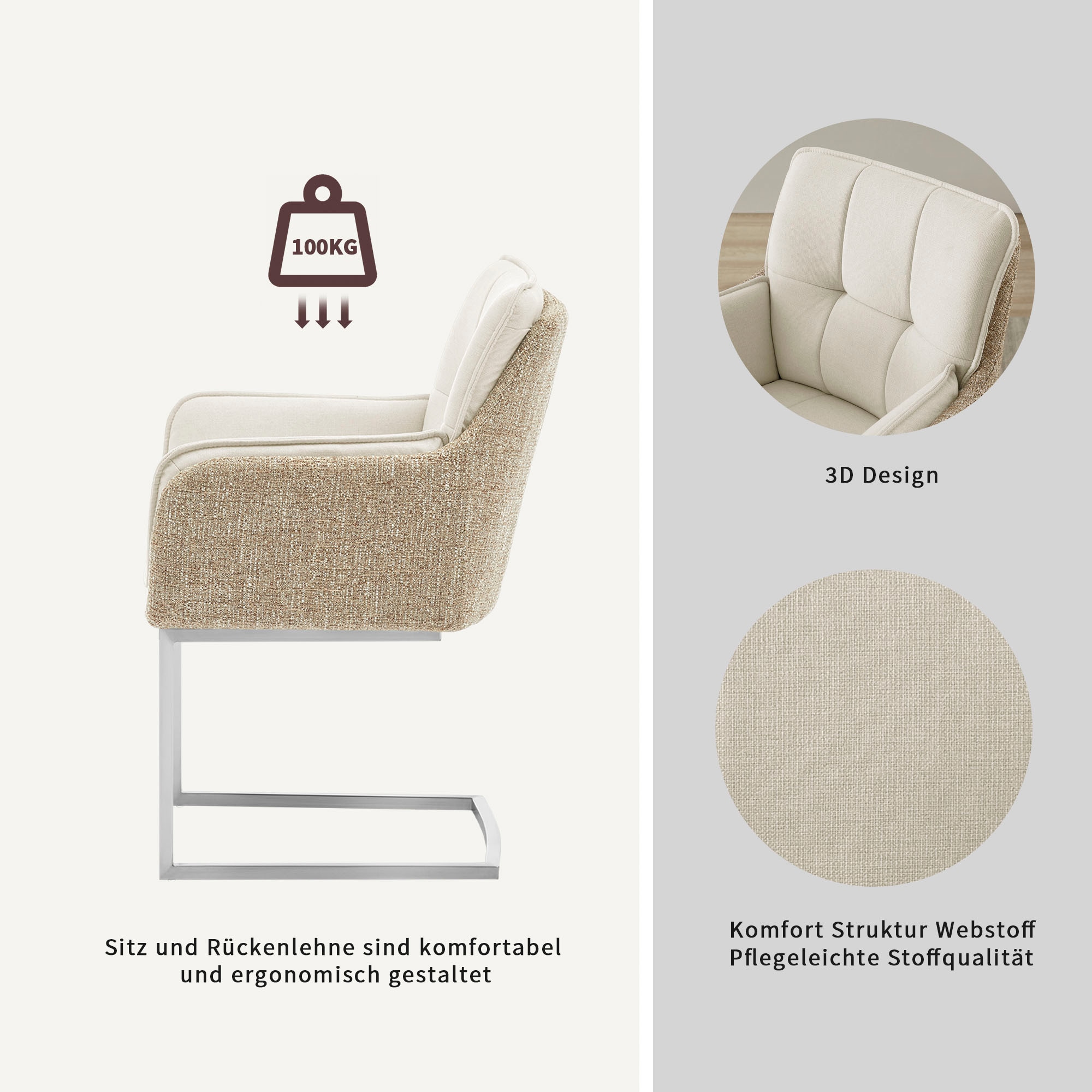 PLACES OF STYLE Esszimmerstuhl »Durham, TOPSELLER!, 1 Esszimmerstuhl in modernem Design, Sitz und Rücken gepolstert