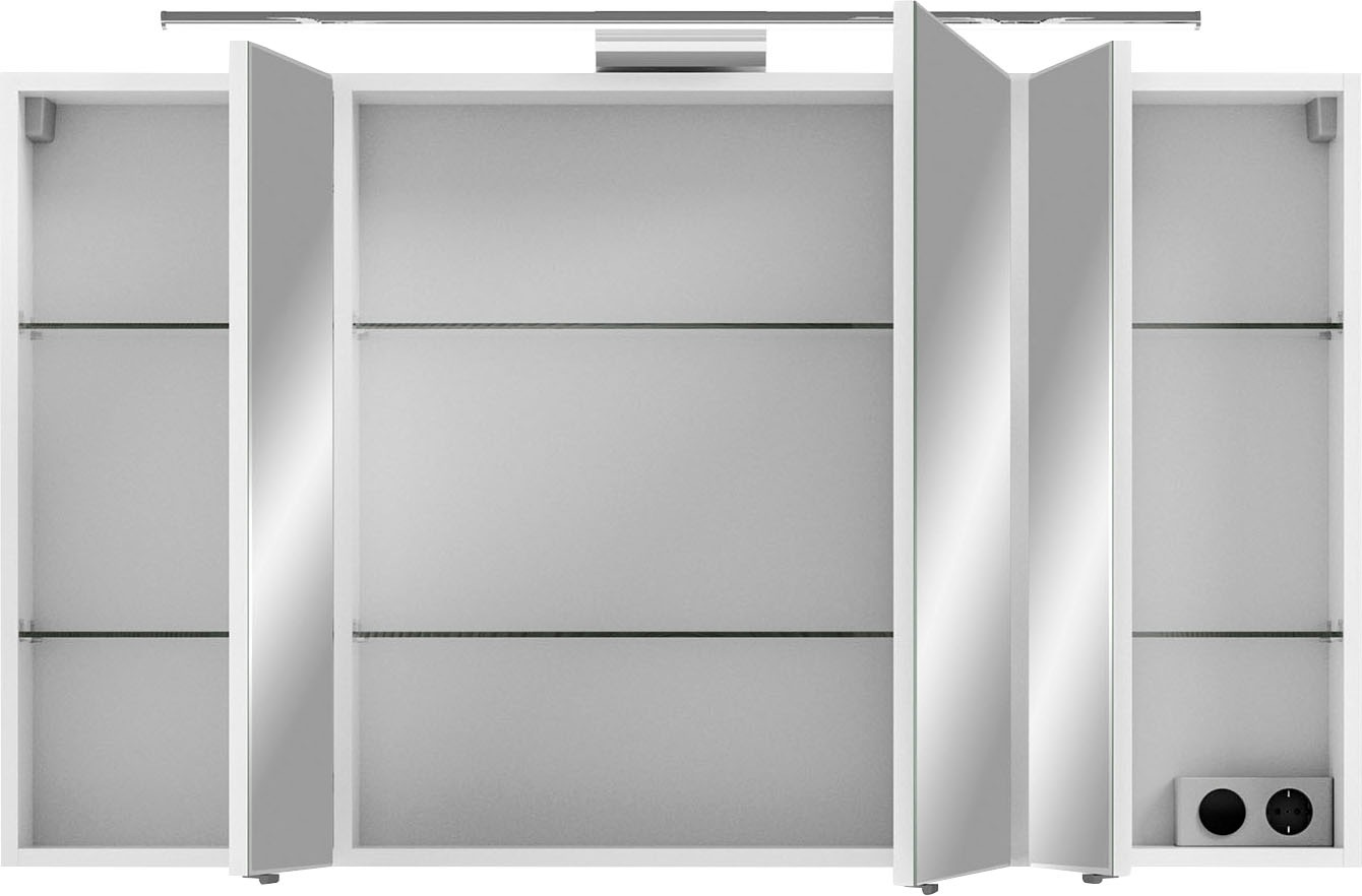Saphir Badmöbel-Set »6005 Sprint Keramik-Waschtisch mit LED-Spiegelschrank, 122 cm breit«, (2 St.), Waschplatz inkl. Türdämpfer, 3 Türen, 2 Schubladen, Waschtisch Set