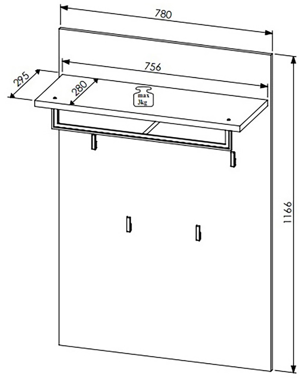 Innostyle Garderobenpaneel »BARI Graderobenpaneel, BxHxT 40x158x30 cm«, (1 St.), 2 Ablageboden, 1 Kleiderstange, 4 Haken