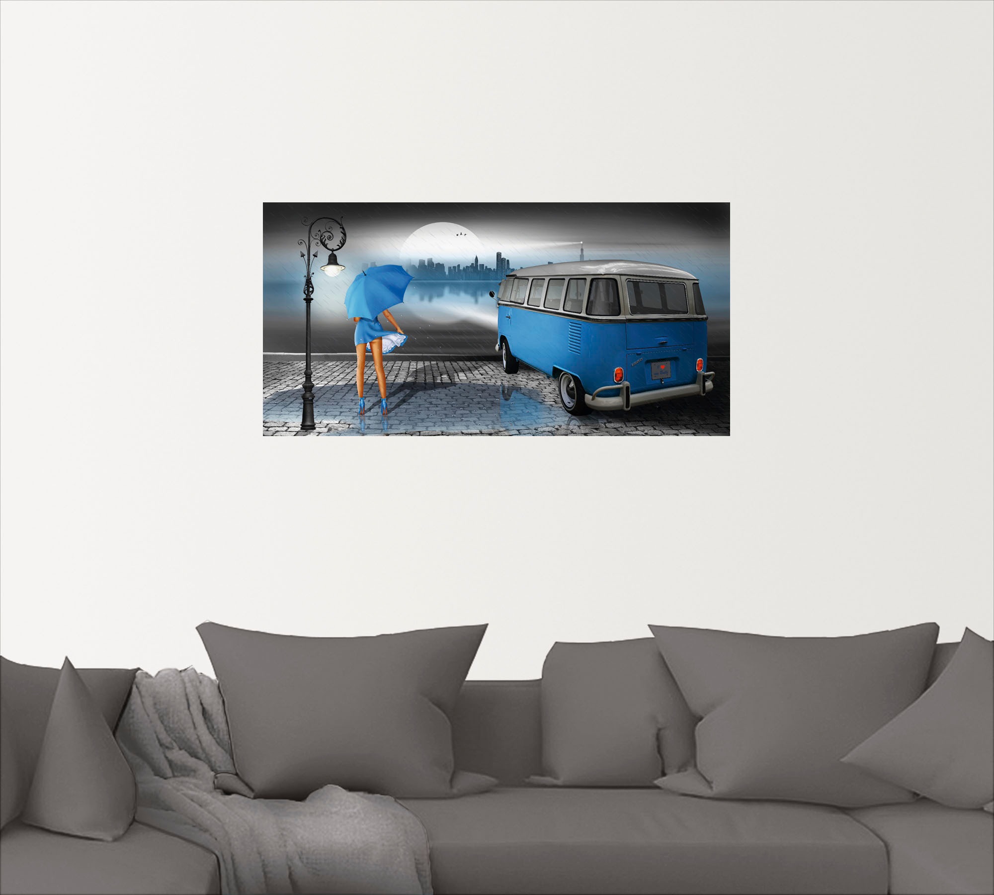 Artland Wandbild »Regennacht in Blau mit Bulli T1«, Auto, (1 St.), als Leinwandbild, Poster, Wandaufkleber in verschied. Größen
