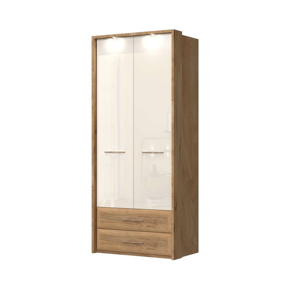 Home affaire Kleiderschrank »Gala, beige hochglänzend UV lackiert, kratzfest, FSC-zertifiziert«, (abgerundete Schubladen aus MDF im Holzdekor, soft-close), mit Beleuchtung und Passpartourahmen, hoher Schrank (224cm), 2 Breiten
