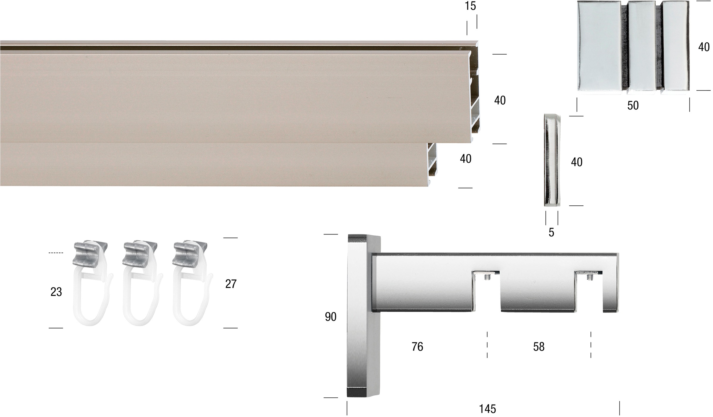 GARESA Gardinenstange »FLAT«, 2 läufig-läufig, Wunschmaßlänge, Rechteckprofil, Wandmontage, perfekter Lauf, modern, verlängerbar