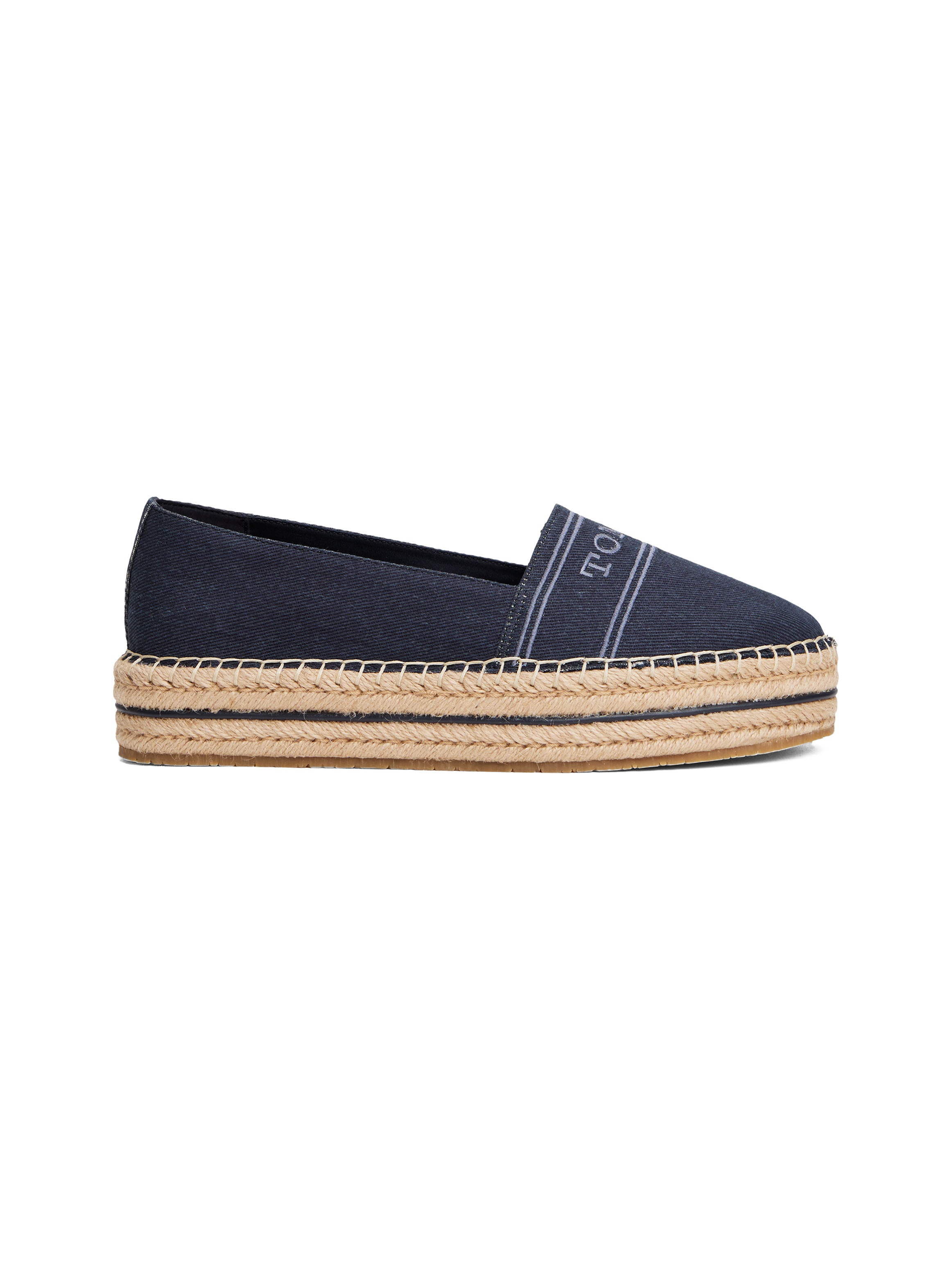 Tommy Hilfiger Espadrille »DENIM PLATFORM ESPADRILLE«, Plateau, Slipper, Schlupfschuh, Bequemschuh mit Bastbezug am Plateau