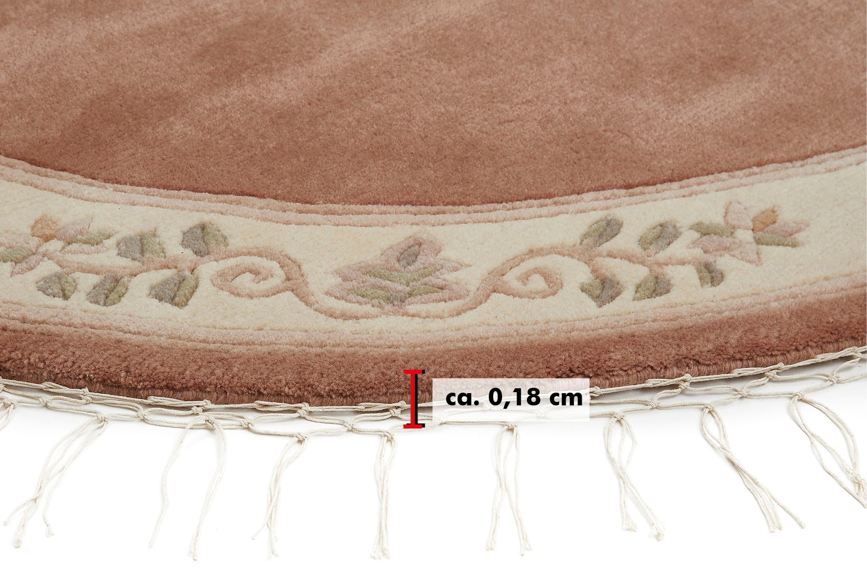 LUXOR living Wollteppich »Adour«, rund, 18 mm Höhe, reine Wolle, handgeknüpft, mit Bordüre und Fransen, Wohnzimmer