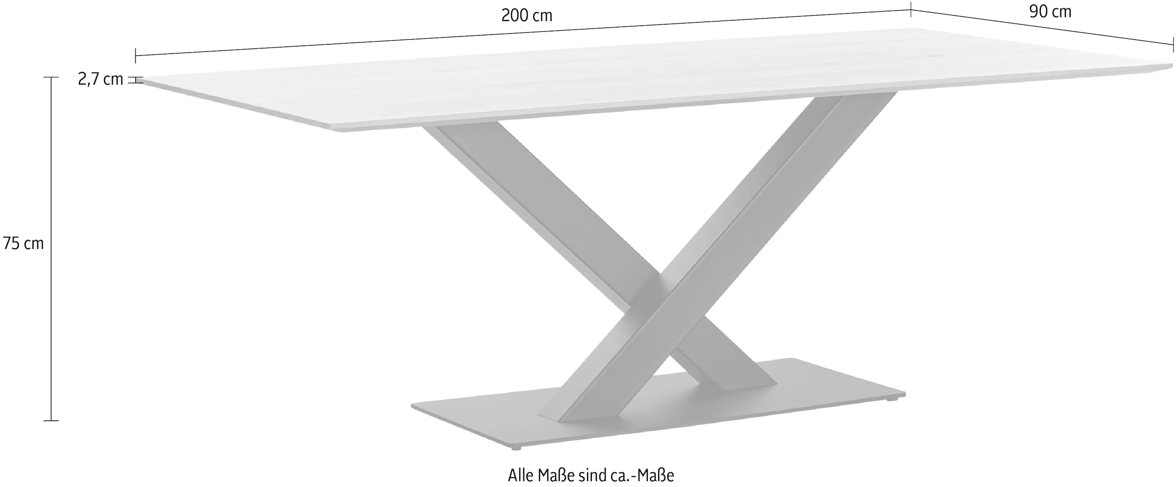 K+W Komfort & Wohnen Esstisch, in Asteiche natur, X-Untergestell aus Metall, 2 Größen wählbar