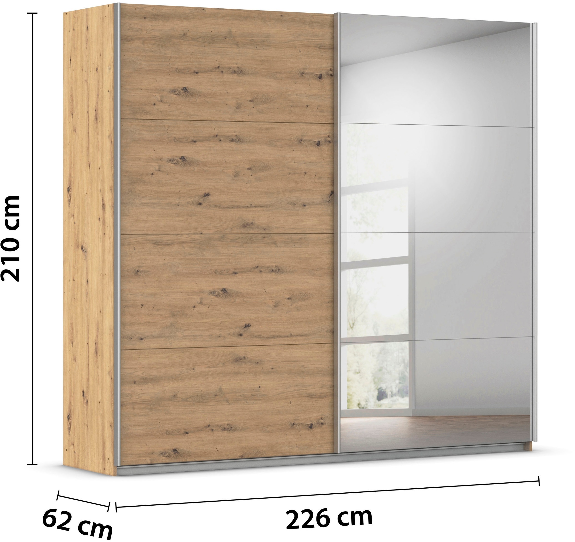 INOSIGN BY RAUCH Schwebetürenschrank »Kleiderschrank Schrank Garderobe Schlafzimmerschrank THANOS«, (in 3 verschiedenen Ausstattungen BASIC/CLASSIC/PREMIUM), Optional mit Spiegel, Metall-Griffleisten alufarben MADE IN GERMANY