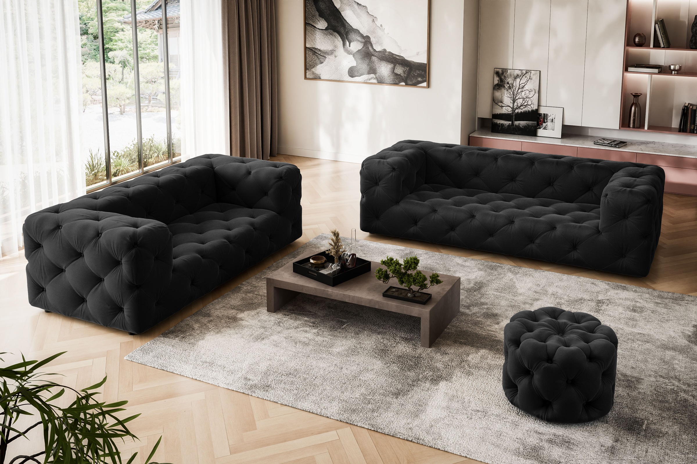 Places of Style Hocker »FOLLINA«, Polsterhocker mit klassischer Chesterfield-Knopfheftung