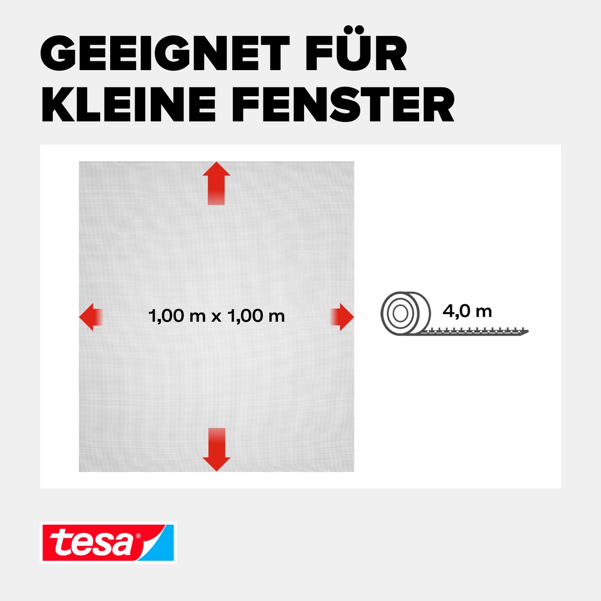 tesa Insektenschutz-Fensterrahmen »Insect Stop Standard Fliegengitter für Fenster - 1.0 m : 1.0 m« Packung, Fliegennetz, Klettband, 3 Stk. tlg. Insektenschutzgitter -Fliegenetz ohne Bohren-zuschneidbar