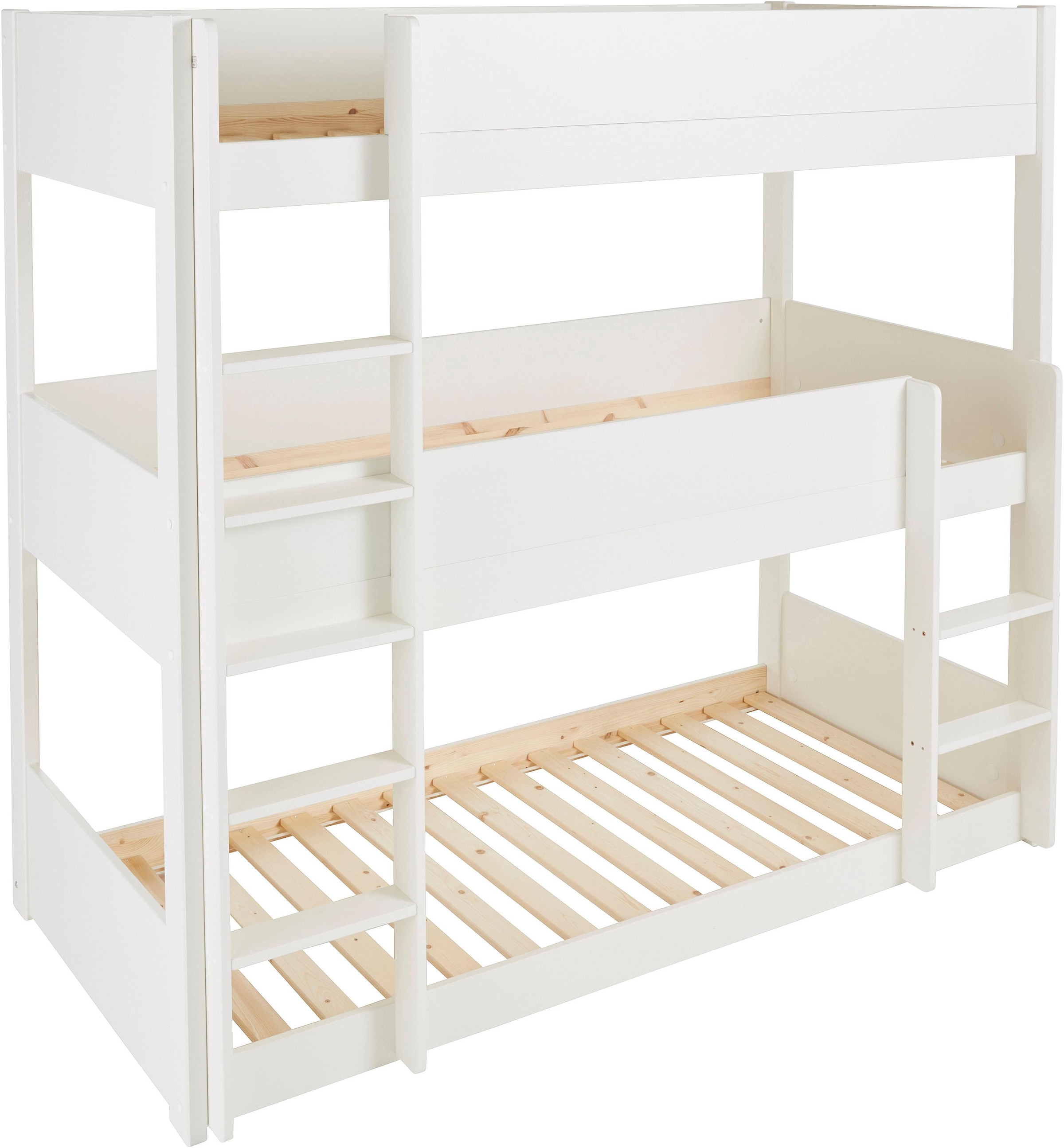 Lüttenhütt Etagenbett »TIPO BESTSELLER! Stockbett, Hochbett, Bodenbett, platzsparend«, (Leitern beidseitig montierbar), mit 3 Schlafplätzen, FSC® zertifiziertes Massivholz (Kiefer)