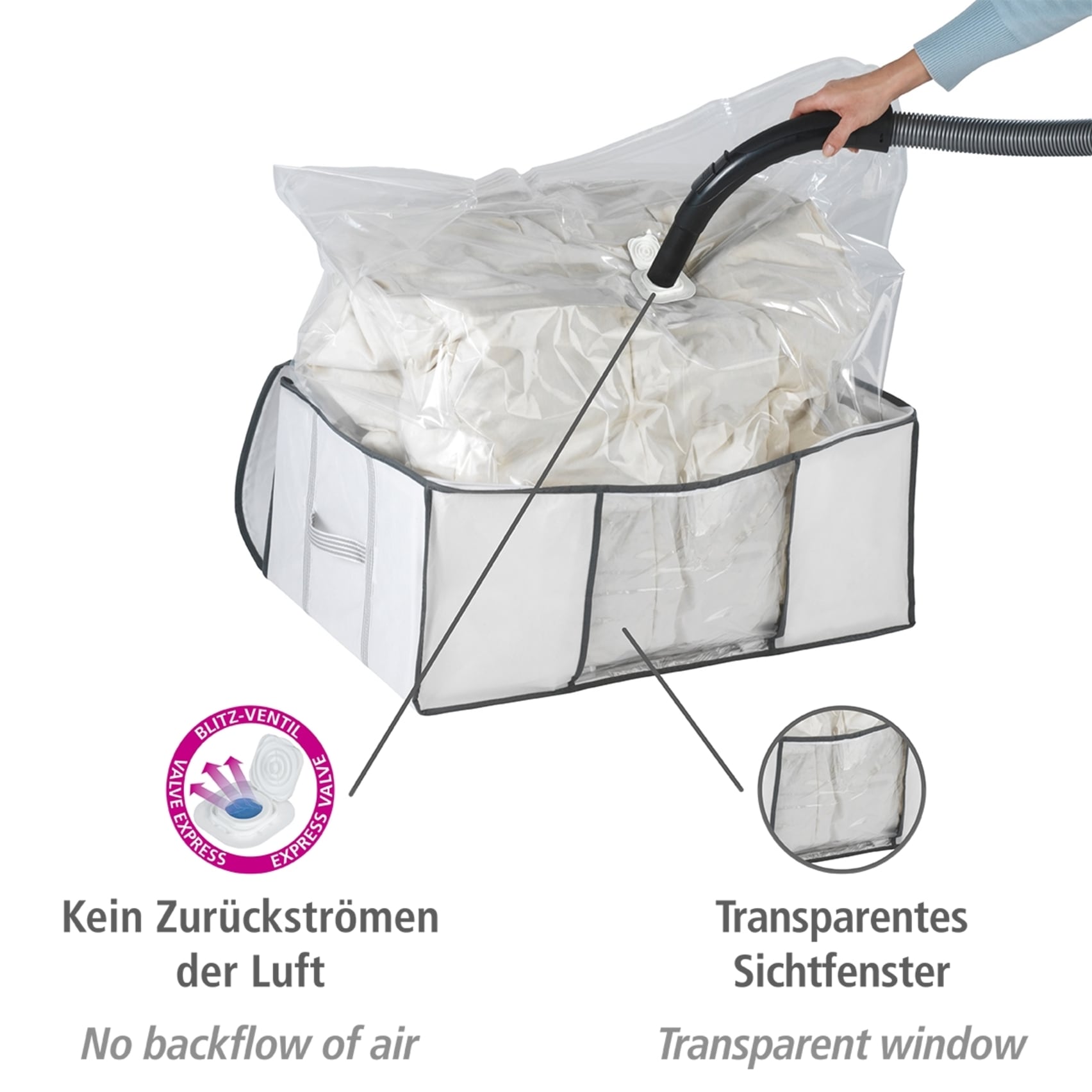WENKO Unterbettkommode »Vakuum Soft Box L«, integrierte Vakuum-Tasche & Blitzventil, bis zu 75 % Platzersparnis