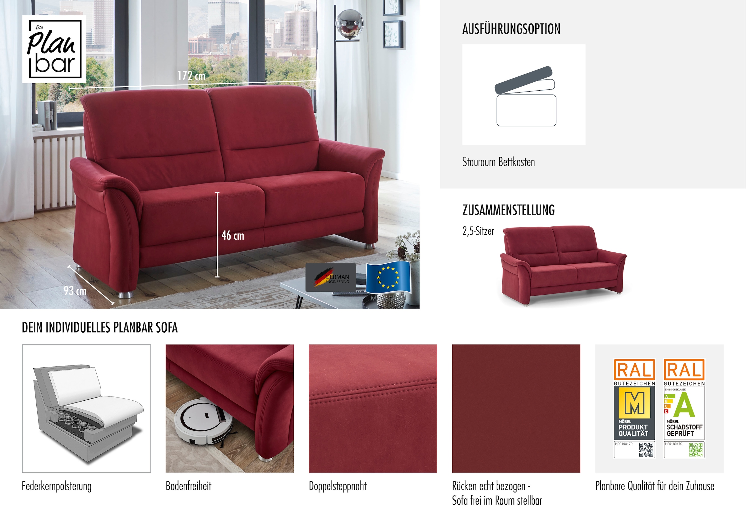 Die PlanBar 2,5-Sitzer »PP-PF23182« Federkernpolsterung, wahlweise mit Stauraum