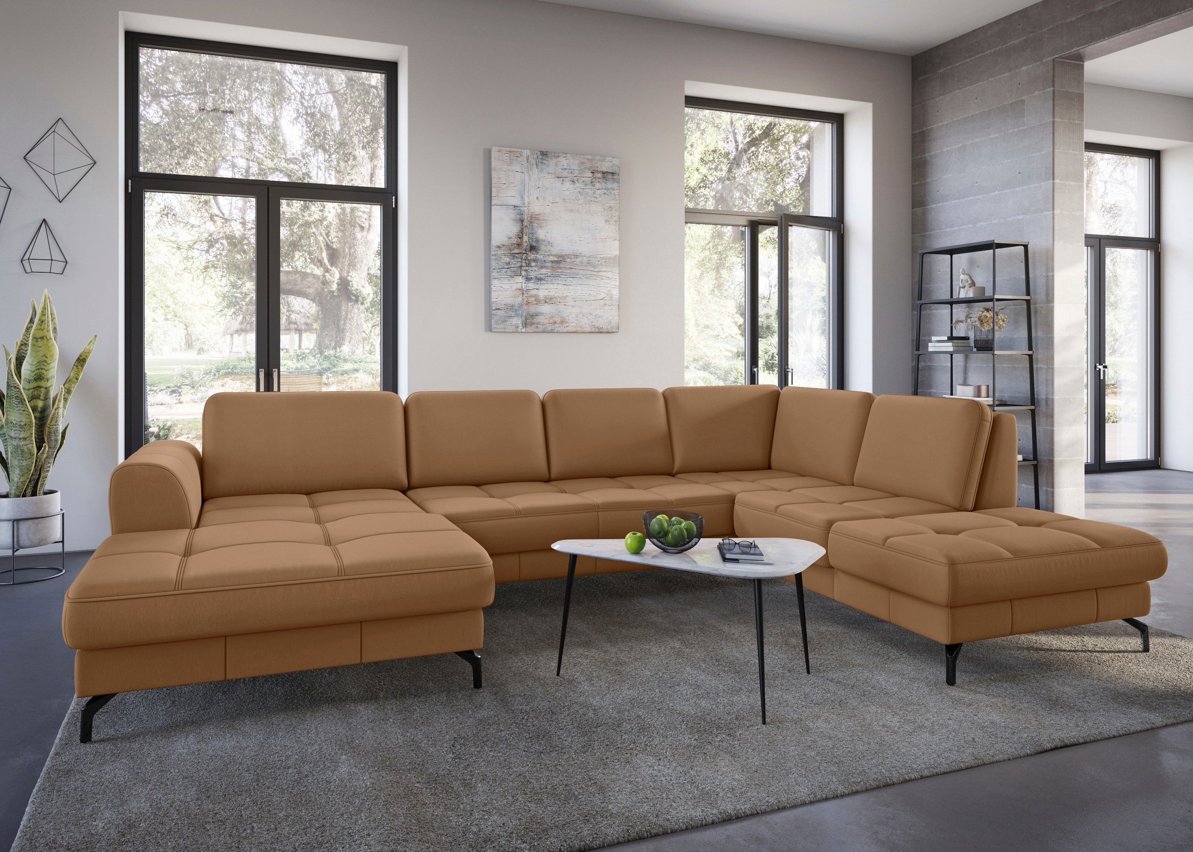 sit&more Wohnlandschaft »Bendigo U-Form«, inklusive Sitztiefenverstellung, Bodenfreiheit 15 cm, in 2 Fußfarben