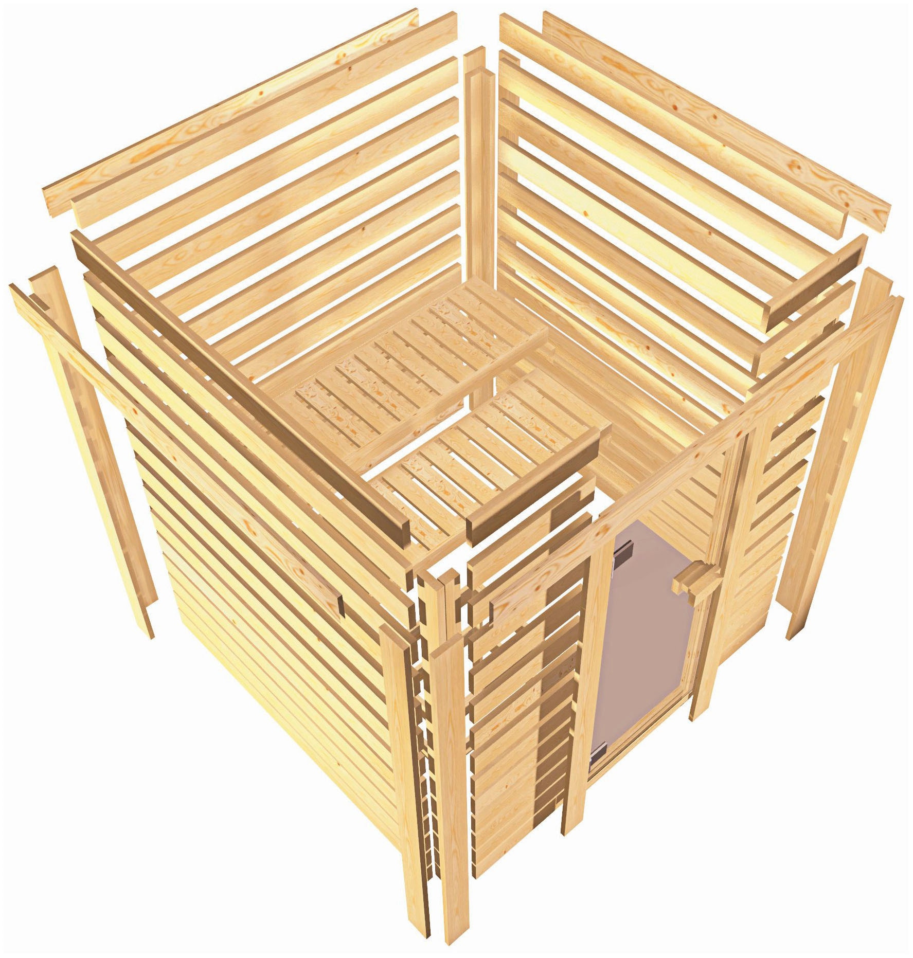 Karibu Sauna »"Leona" mit Energiespartür naturbelassen«, aus hochwertiger nordischer Fichte