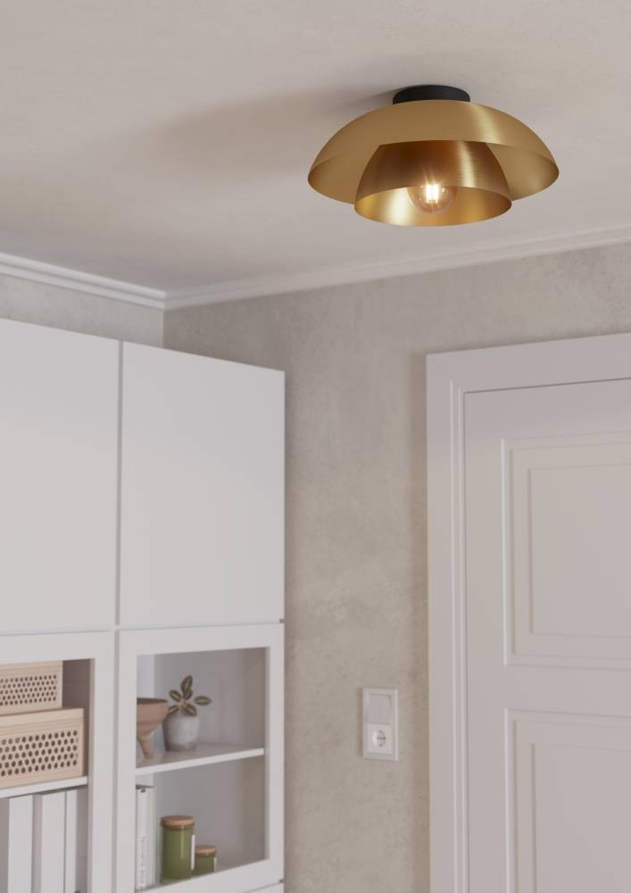 EGLO Deckenleuchte »CENCIARA Deckenlampe, Stahl, E27, IP20, Wohnzimmerlampe, Flurlampe«, 1 flammig, Leuchtmittel E27 | ohne Leuchtmittel, Wand-/Deckenleuchte - H18 x Ø40 cm - schwarz - 1X40W exkl.