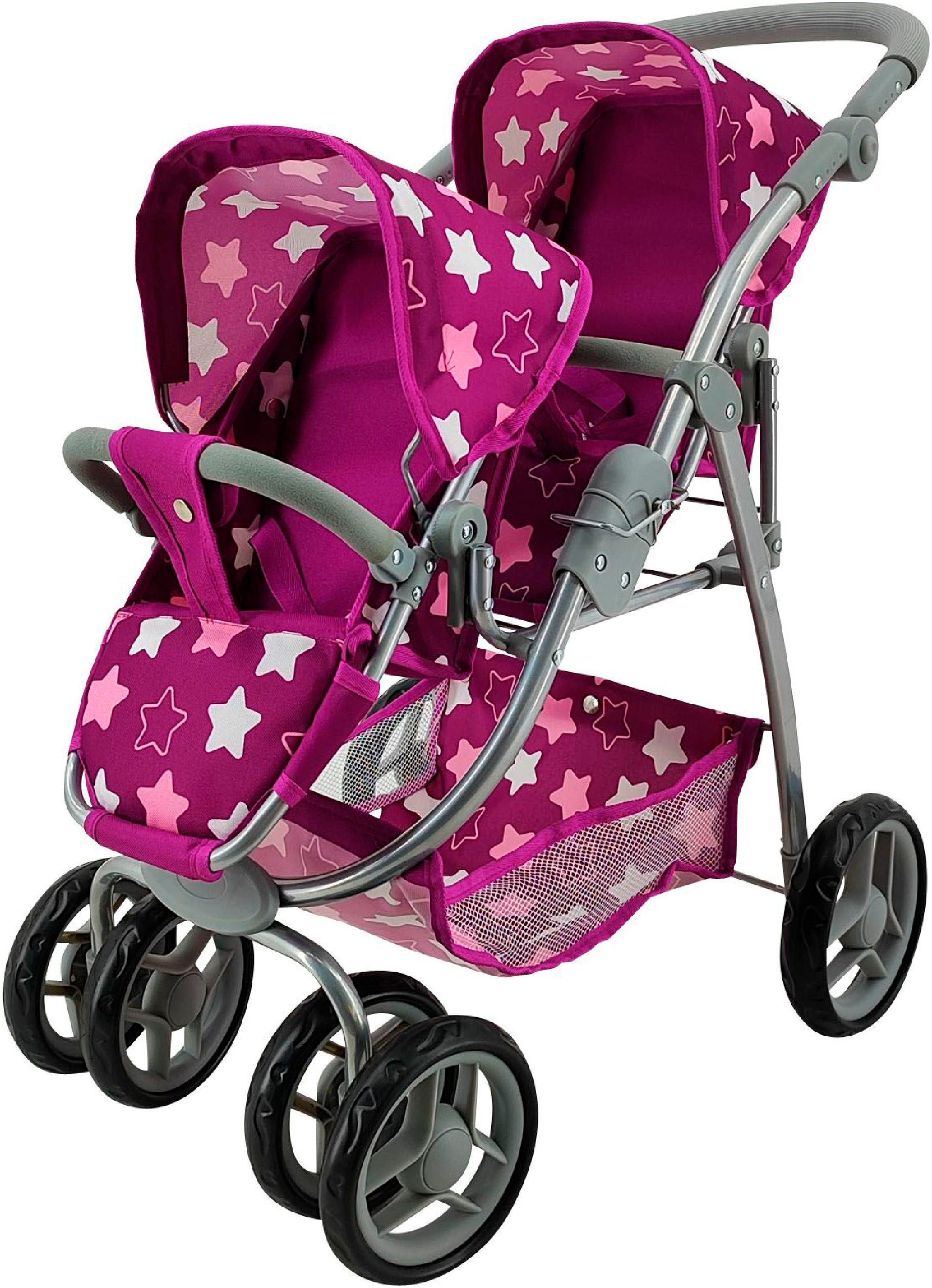KNORRTOYS Puppen-Zwillingsbuggy »Milo« star dark pink