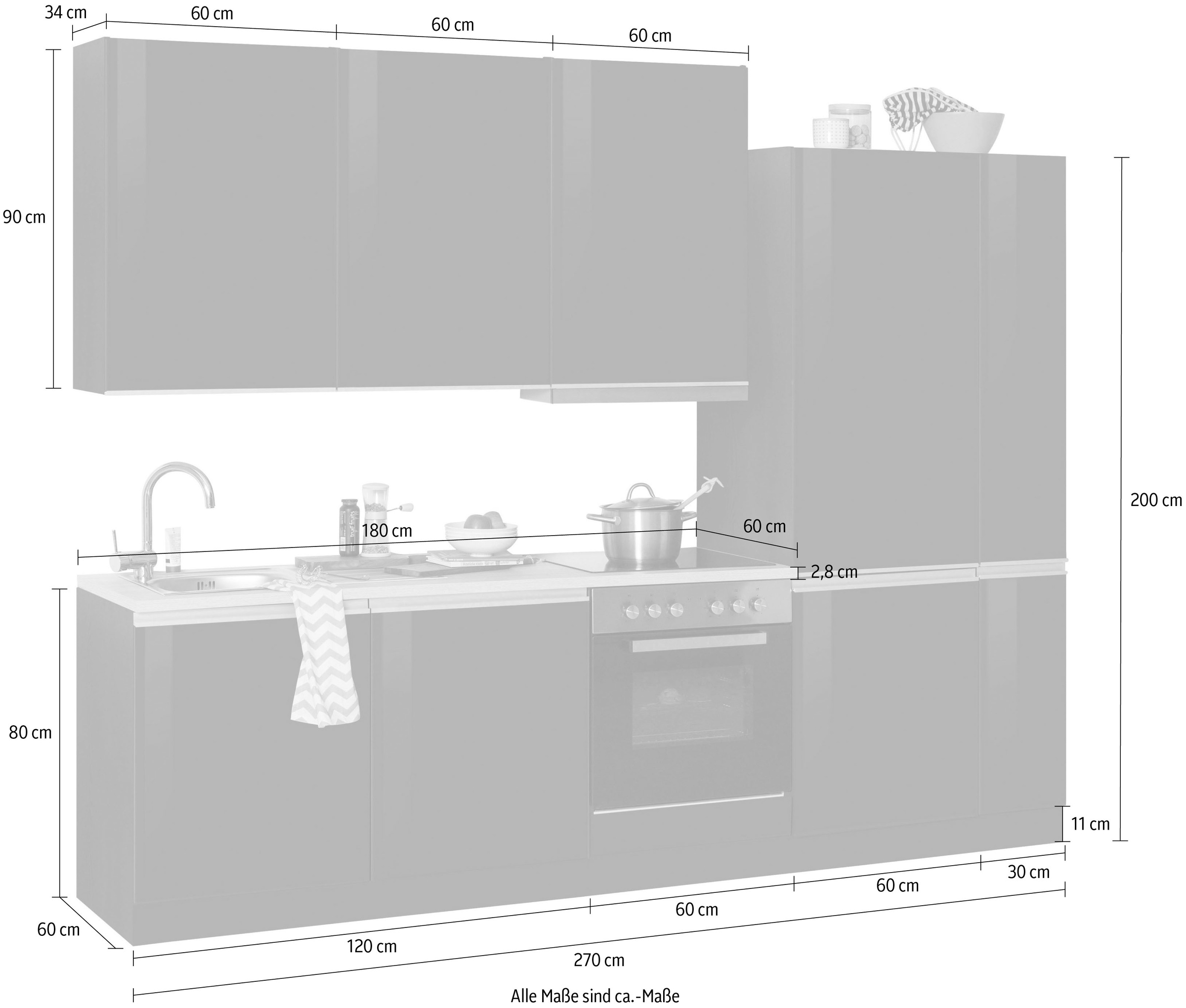 KOCHSTATION Küchenzeile »KS-Ohio«, mit E-Geräten, Breite 270 cm