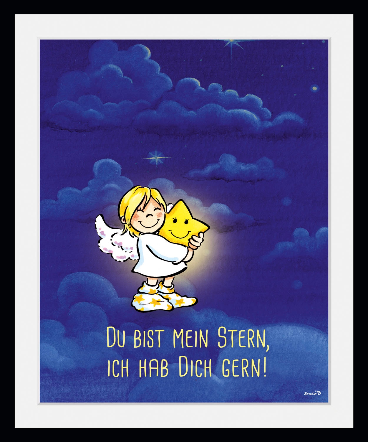 queence Bild »Laura's Stern«, Engel-Himmel-Stern-Sterne, (1 St.), HD Premium Poster-Druck inkl. Holzrahmen