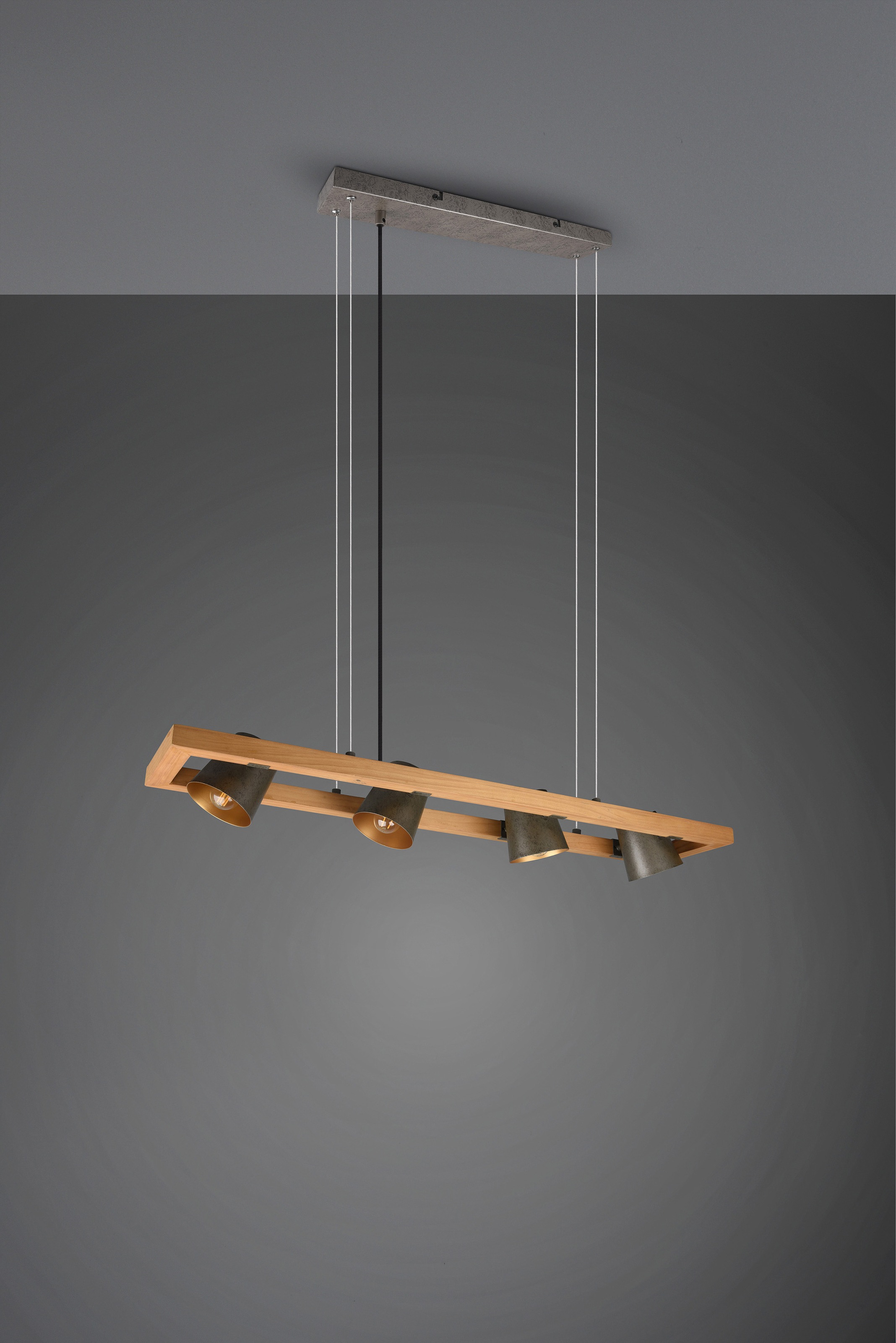 TRIO Leuchten Pendelleuchte »Bell«, 4 flammig, Leuchtmittel E14 | ohne Leuchtmittel-Leuchtmittel wechselbar, aus Holz mit Schirmen in Glocken-Design / Schirme nickel antik Optik